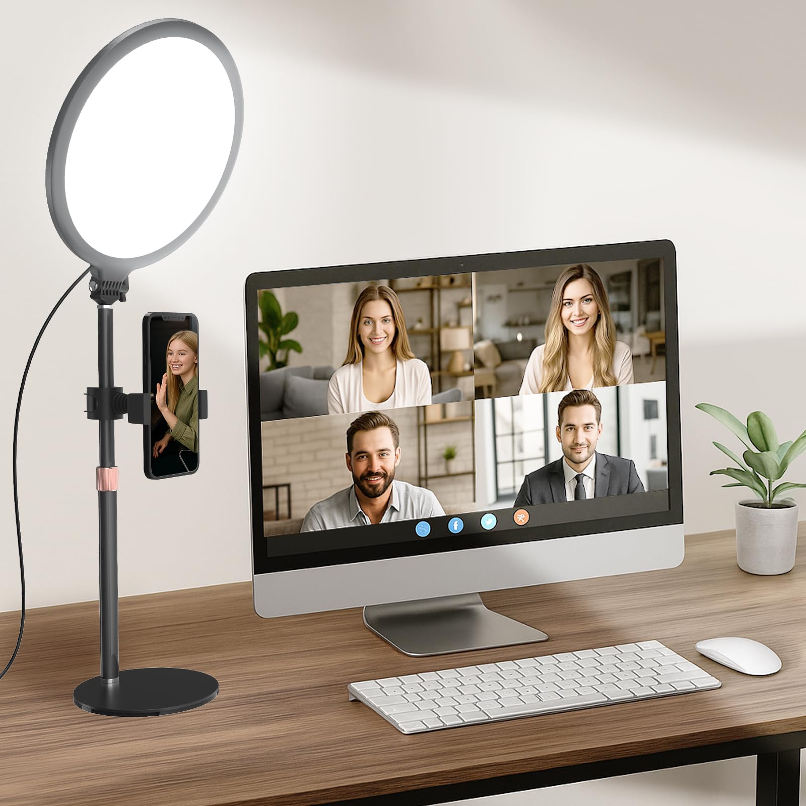 Ring Light Professional 10.3" con Staffa, Luce per Selfie, Luce ad Anello LED da 3 modalità di Illuminazione con 5 luminosità per Trucco, Fotografia, Youtube e Video Selfie