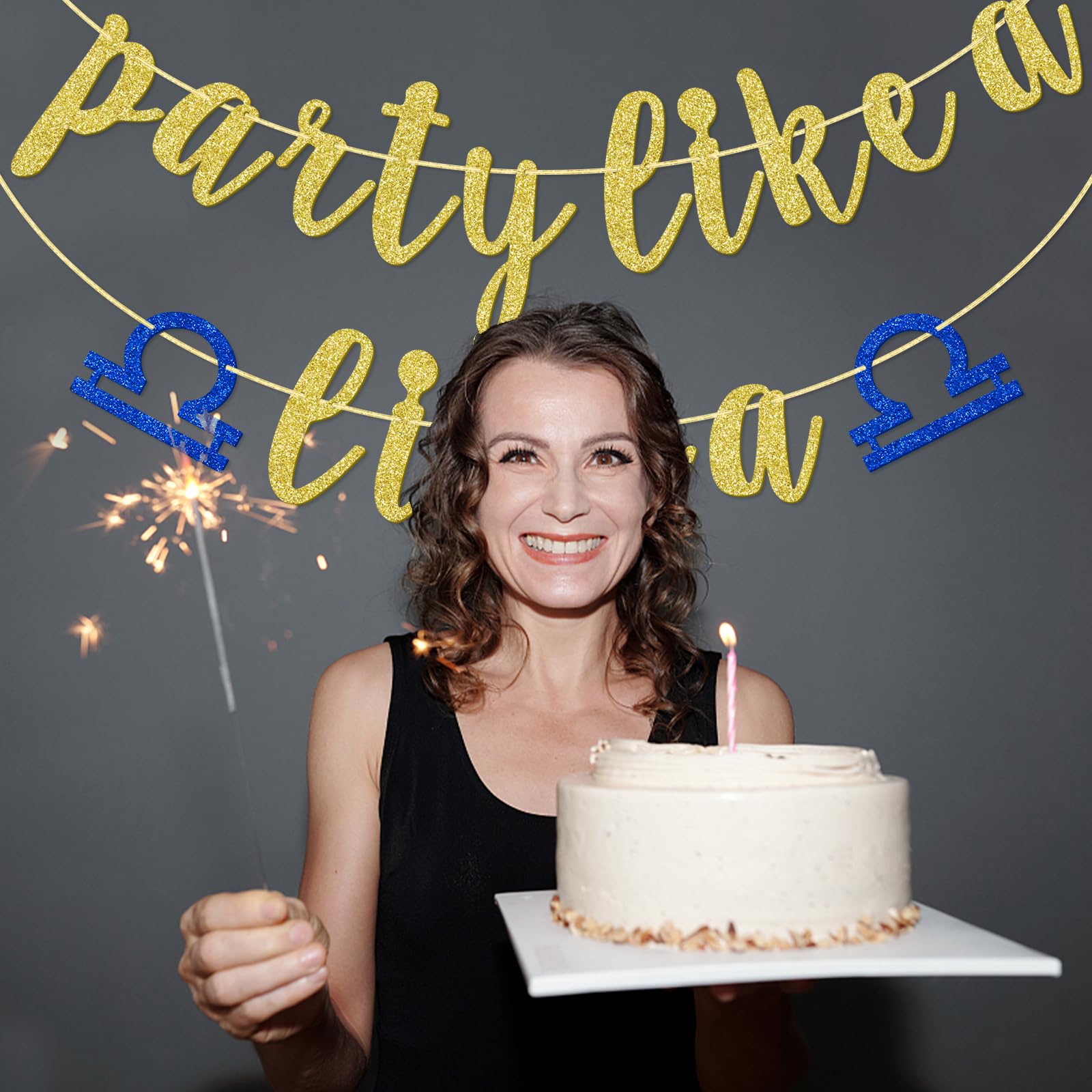 Party Like A Waage Banner – 1,1 M Breit, Gold-glitzernd, Vorbespannt Für Sternzeichen-Geburtstage (September/Oktober)