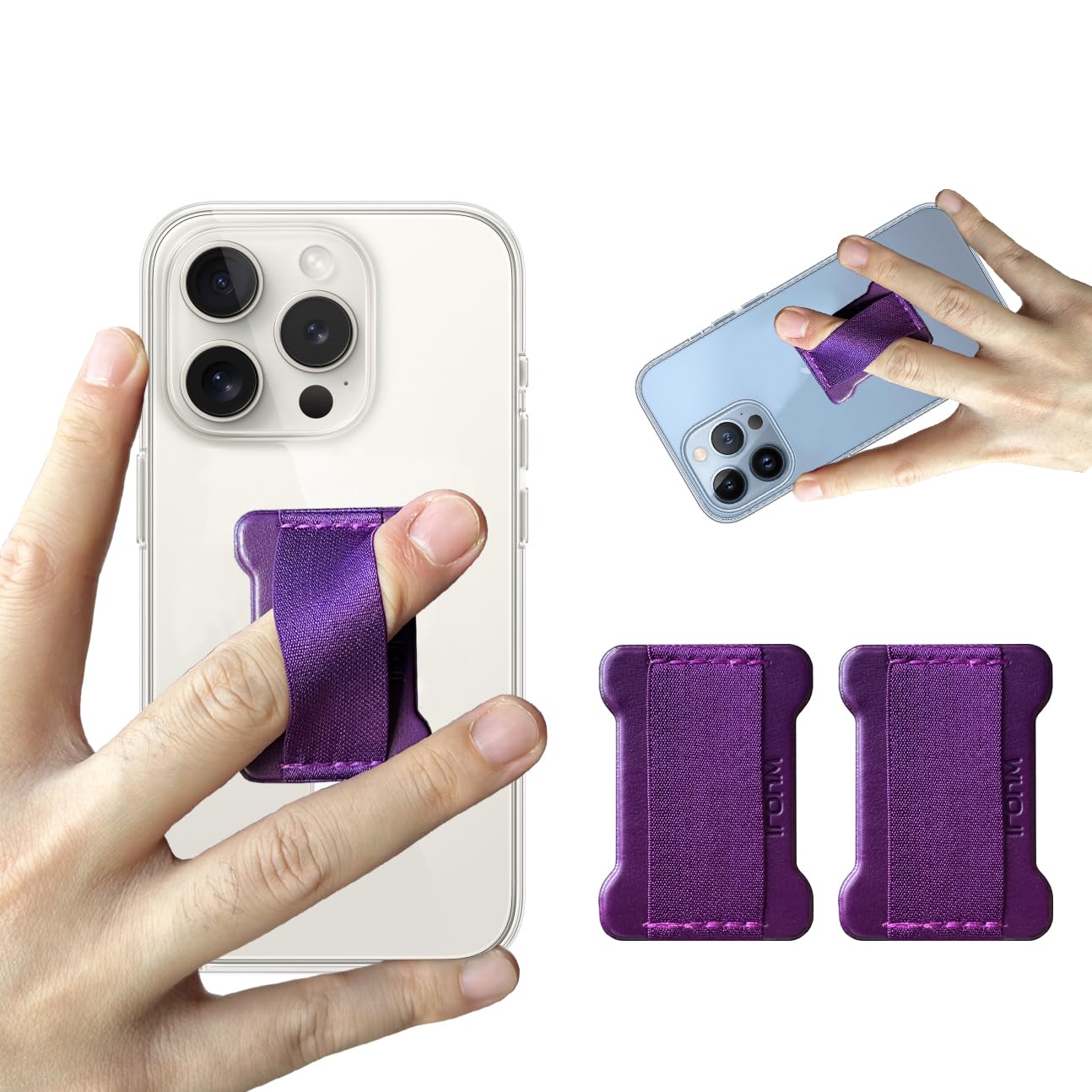 WUOJI Universal Phone Grip for Smartphones - Phone Holder for Hand for Back of Phone - Wireless Charging Compatible (DeepPurple) - 2Pack