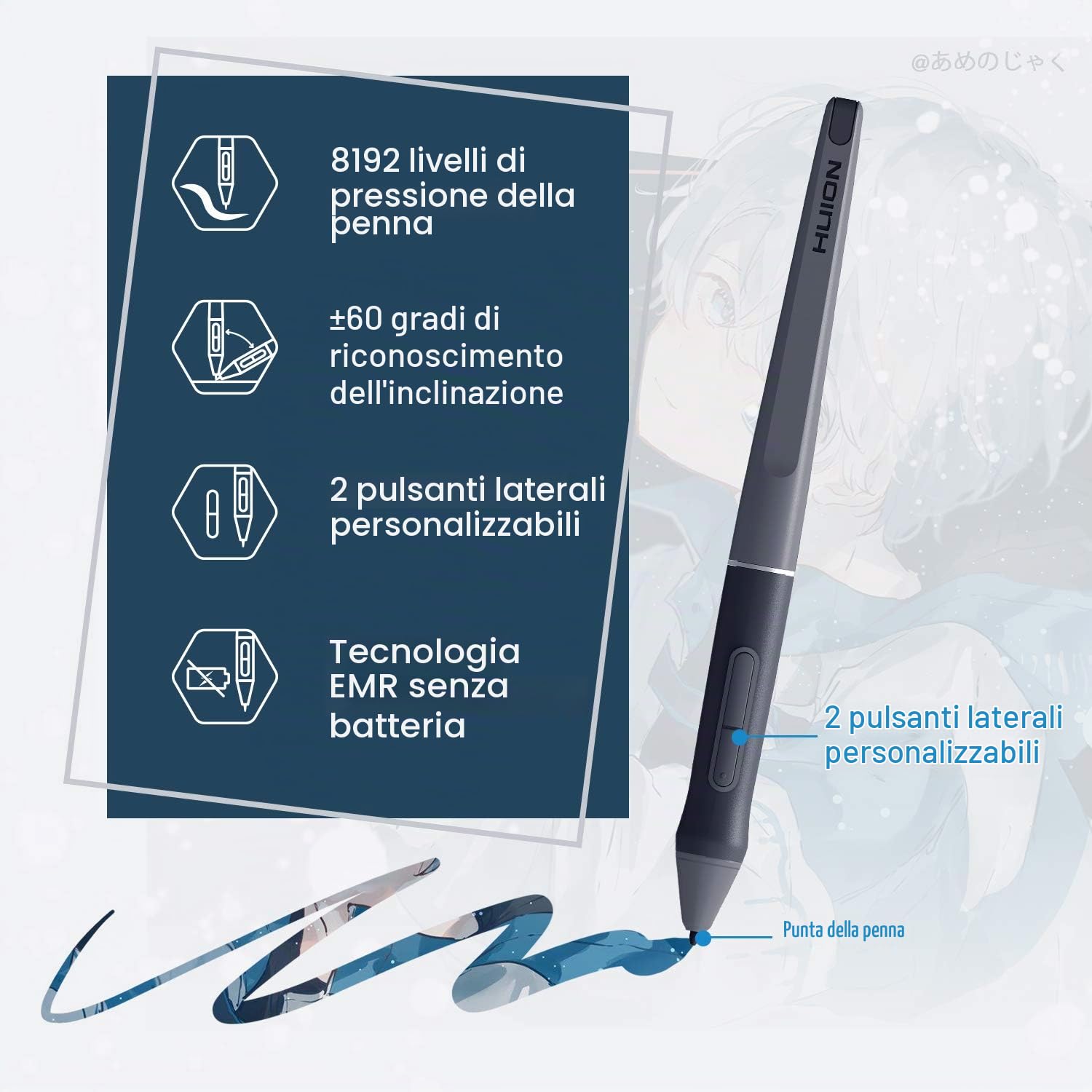 HUION Nuovo HS611 (Grigio) Tavoletta Grafica Professionali, Penna Digitale PW500 senza Batteria, Dotata di Pulsanti Touch Multimediali (Volume Regolabile, Riproduzione di Musica)