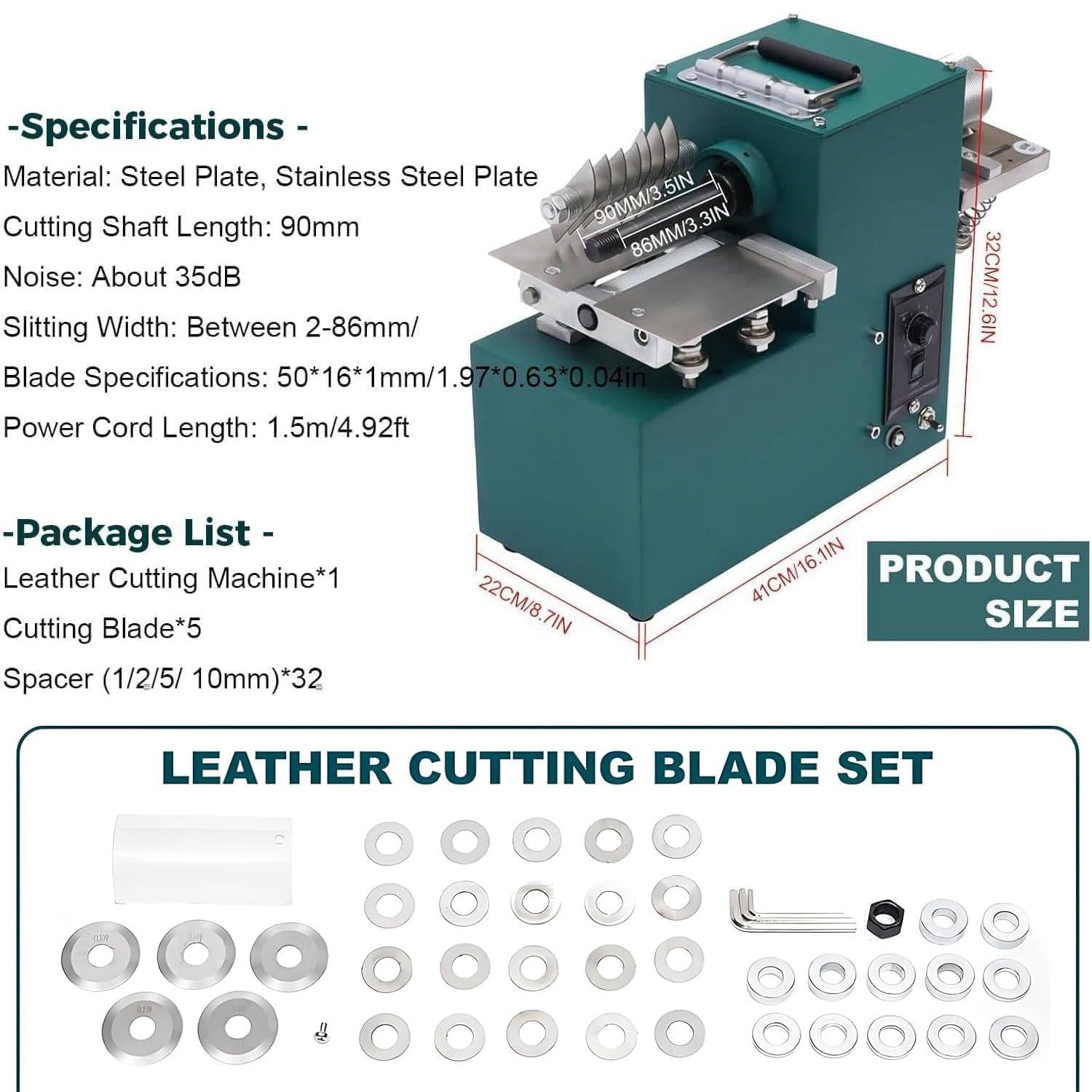 Cortadora de cuero eléctrica de doble cabezal, cortadora de correas profesional para laminado y corte, diseño plegable compacto.