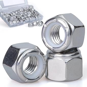304SS Nylon Insert Hex Lock Nuts Coarse Thread 10 PCS 3/8"-16 | Nylon Insert Self-Locking, Vibration Proof, Reusable, 304 Stainless, Rustproof, w/ Storage Box, for Machinery/Auto/Wood