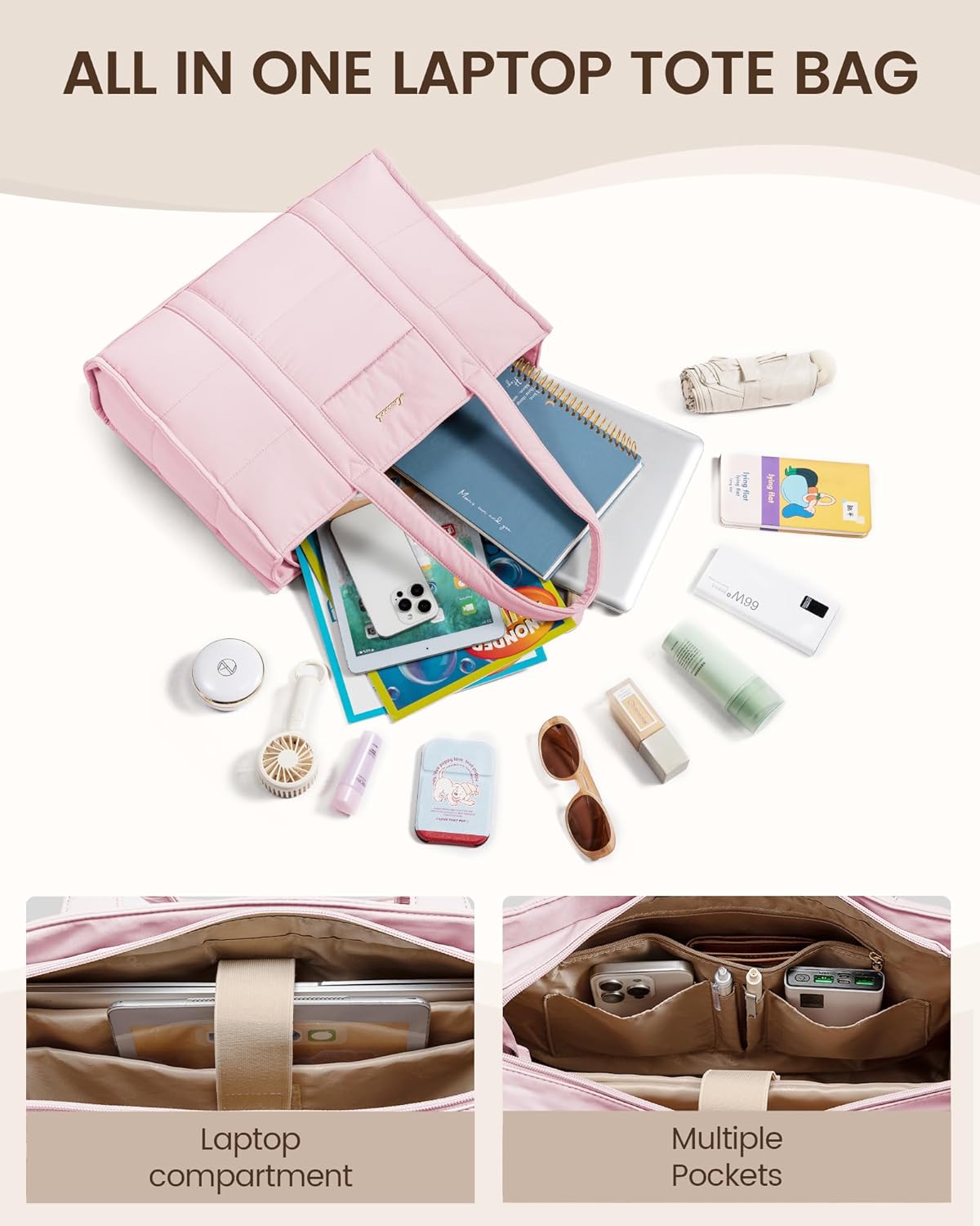 LOVEVOOK Laptop Bag for Women, Puffer Tote Bag for Work 15.6 Inch Large Computer Briefcase for Teacher Nurse, Quilted Lightweight Casual Shoulder Bag For Travel, Daily - Image 5