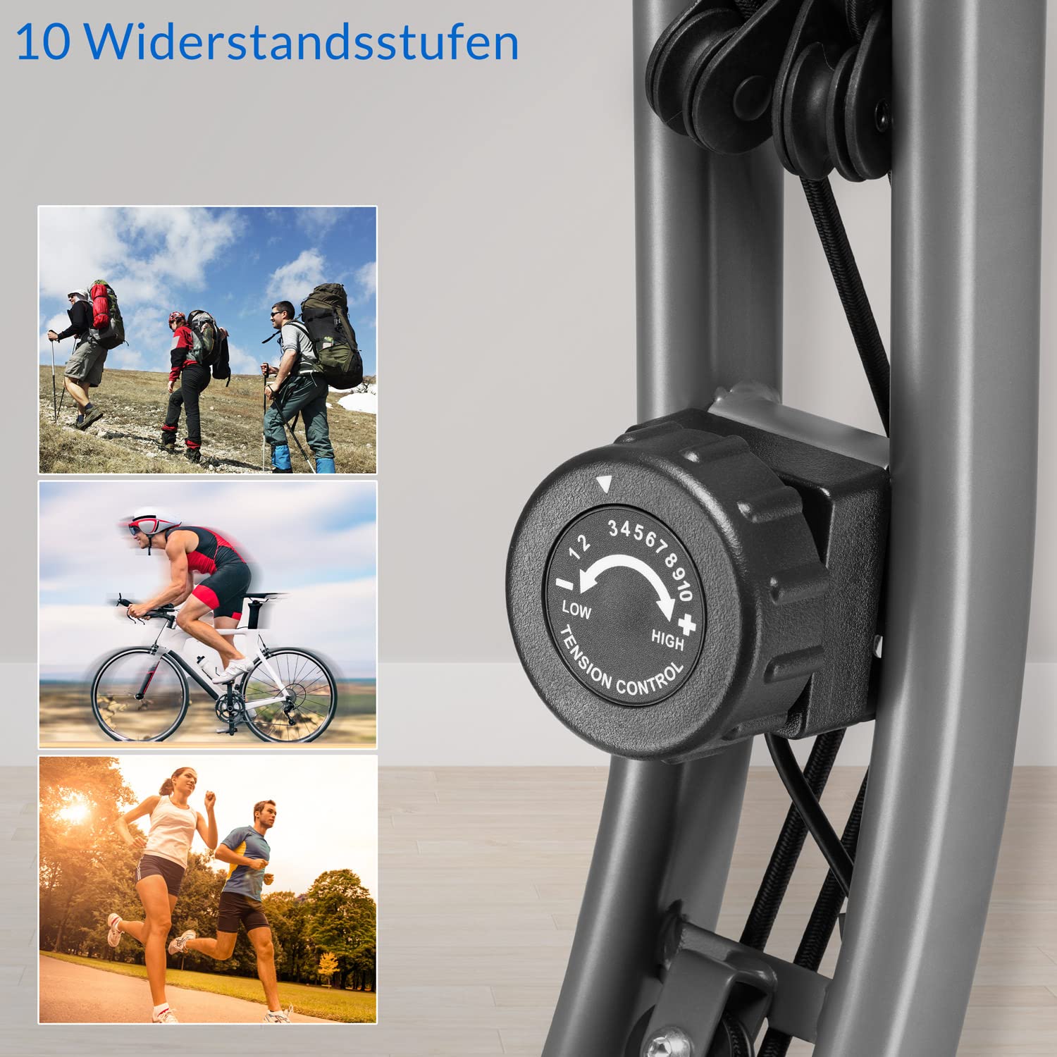 Eagle, cyclette 4 in 1, ergometro per resistenza, pieghevole, display LCD, altezza regolabile, con fasce per il fitness, cyclette, allenamento e indoor