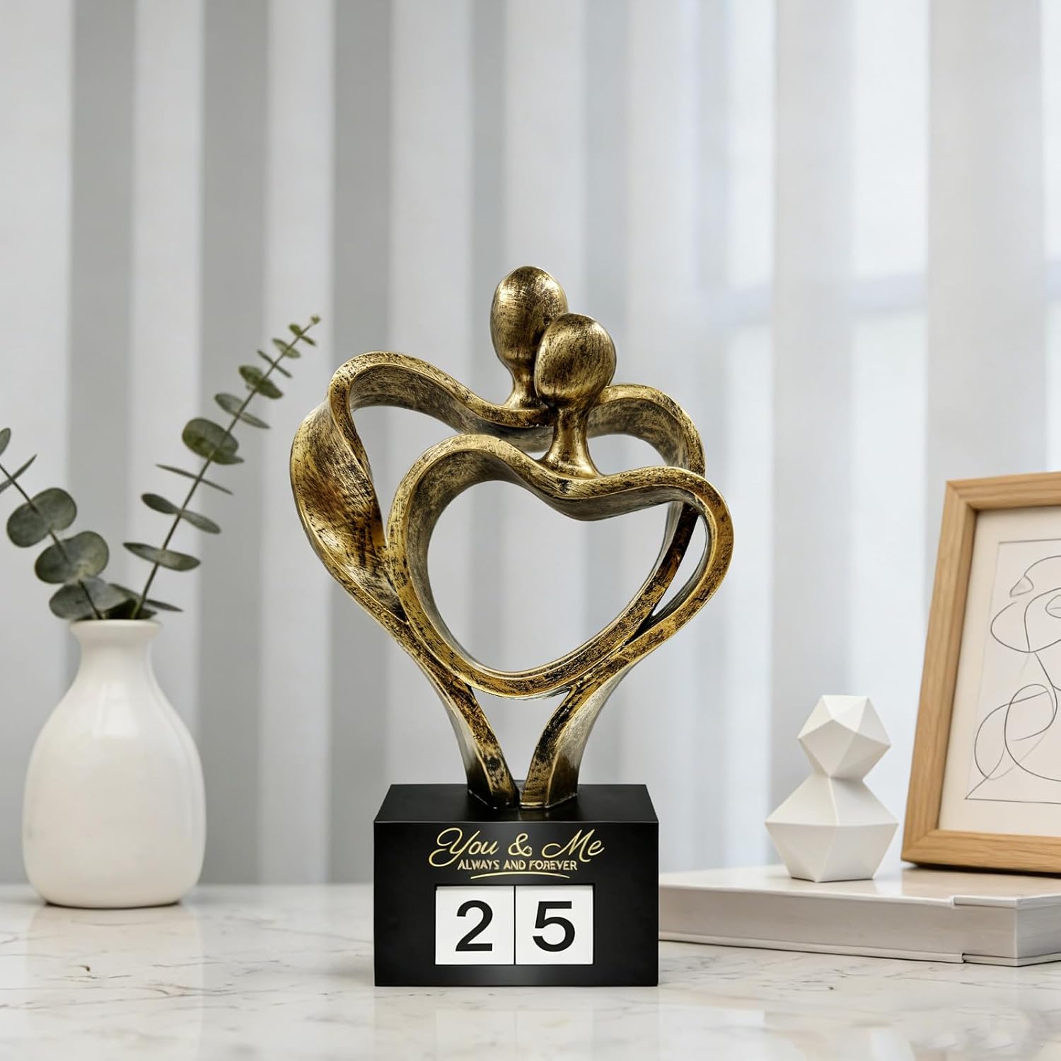 Anniversary Wedding Gift Couple Sculpture10th 25th 50th Romantic Love Statue for Her Him Wife Parents, Ideal Gift for Valentine's Day Birthday, Perfect for Home Office Shelves Desktops Mantles Decor - Image 2