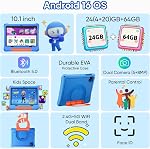 Kids Tablet, Android 16 Tablet for Kids, Octa-Core, 24GB RAM, 64GB ROM, 1TB Card Expandable, 10.1 inch Tablets with Case for Toddler, Parental Control, 6000mAh, WiFi, BT5.0, Bluetooth