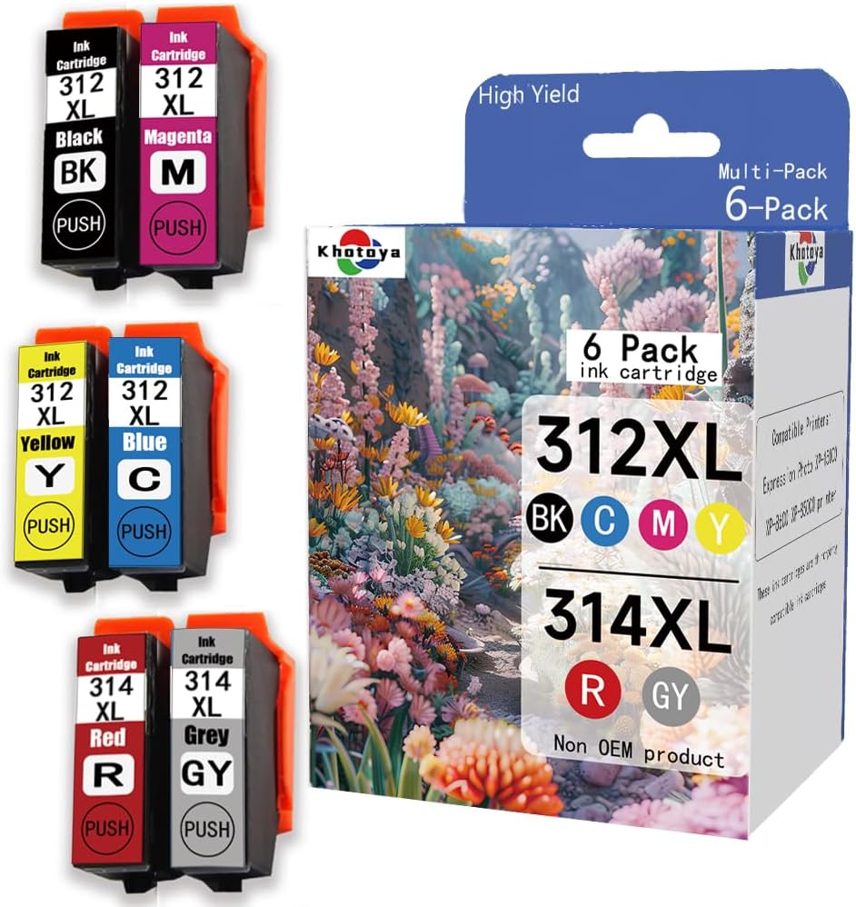 312XL 314XL Ink Cartridges (6-Pack) Compatible Replacement for Expression Photo XP-15000 Printer