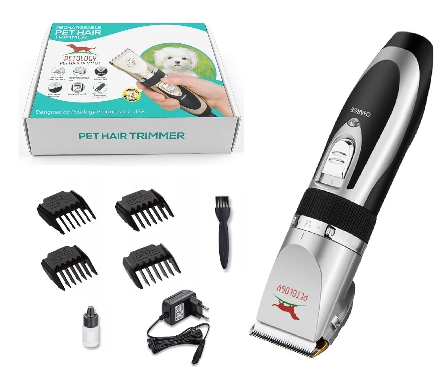 PETOLOGY Unisex Pet Hair Trimmer Dogs & Cats Grooming Machine Wireless Rechargeable (Silver Trimmer)