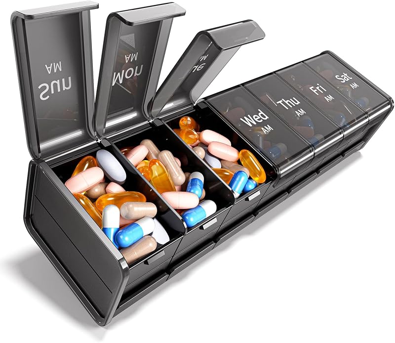 Zoksi Extra Large Weekly Pill Organizer 2 Times a Day, XXL Pill Box 7 Day | Large Compartments with AM PM, 180°Easy-Open Lids, Caregiver-Friendly, BPA-Free Medicine Case for Vitamins & Supplements