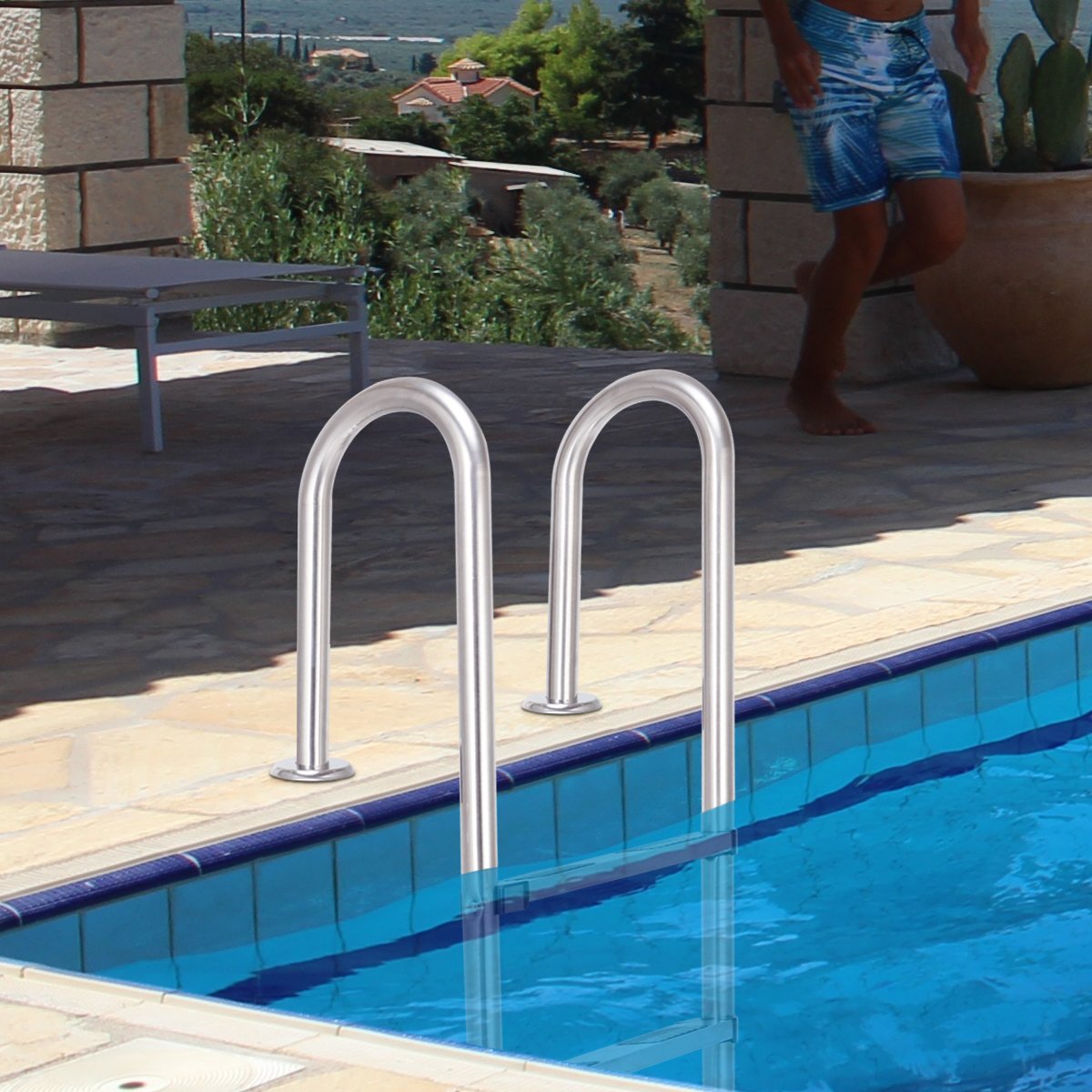 COSTWAY Edelstahl Poolleiter, Schwimmbad Leiter 3 stufig, Einstiegsleiter Silber bis 150kg belastbar, Schwimmbadleiter rutschfest, Einbauleiter 132 x 50 x 26 cm