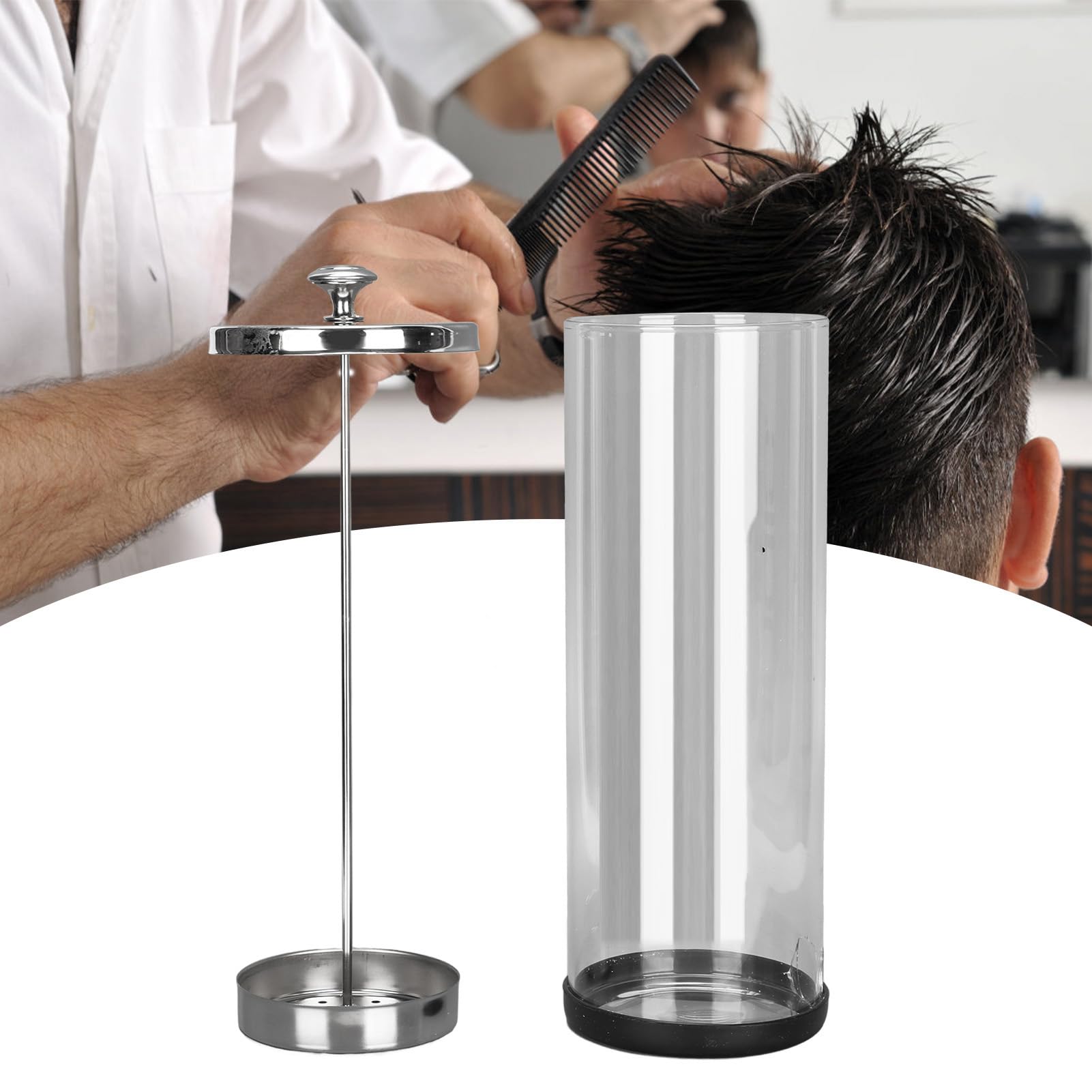 Barbicide Trempe Bot avec Grande capacité pour les Outils de Coiffeur et de Ongles - Pot Nettoyage en Verre avec Couvercle en Acier Inoxydable et Base Non Glissée pour les Fournitures Salon
