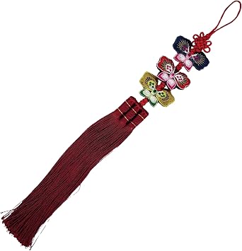 Three-Tier Butterfly Norigae - Traditional Korean Pendant Tassel Charm - Long Hanbok Accessory Red