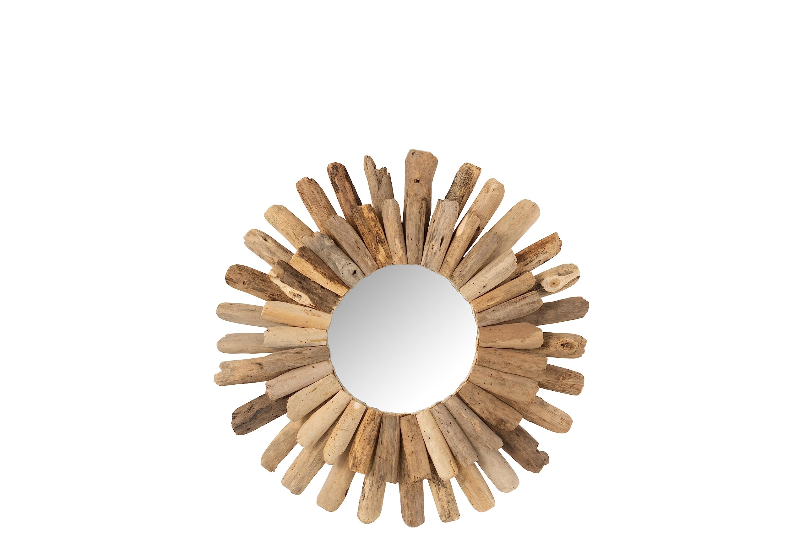 J-Line Round Wooden Floating Mirror Natural Medium