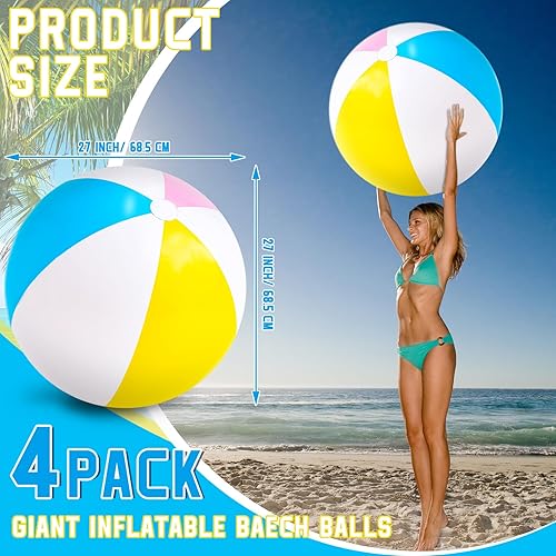Miniatura 8 de Pelotas de playa de arco iris gigantes de 27 pulgadas inflables grandes para piscina, juguetes inflables de piscina para juegos de agua de verano