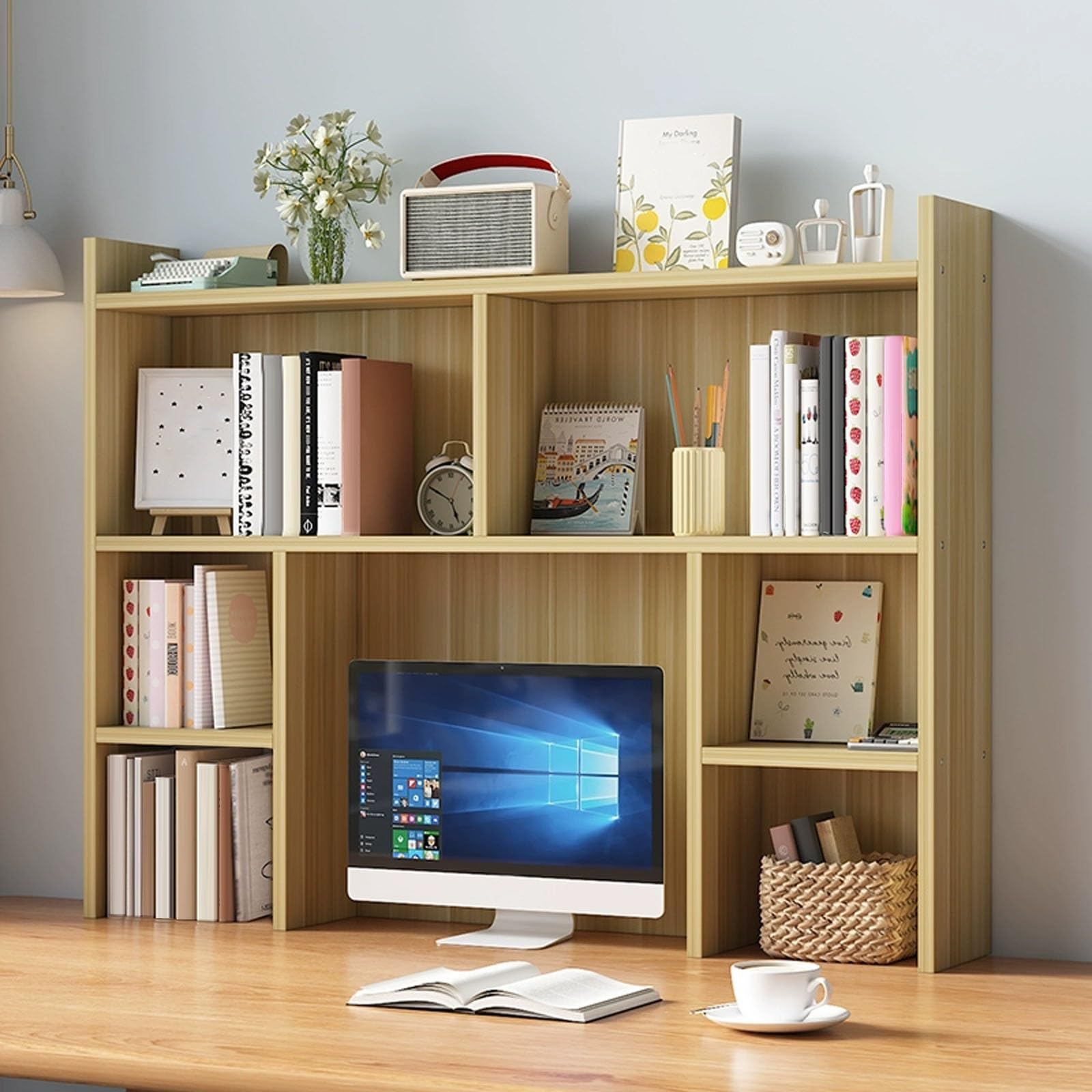 CWCQGH Dorm Room Desk Organizer - Teacher's Computer Table with Cubbies, Home Office Storage Solution, Stylish Bedroom Desk Shelf for Maximum Space Efficiency,Yellow-120cm/47.2in
