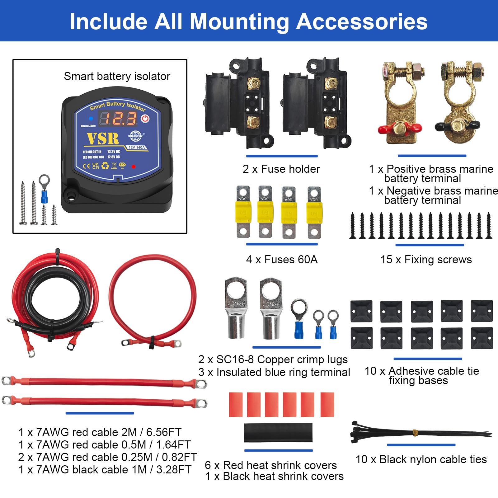 Kit isolatore doppia batteria 12V 140A, relè VSR, intelligente. Compatibile con UTV, marine, auto, RV, barca, camion, rimorchio, ATV, camper, moto, non adatto per batterie al litio