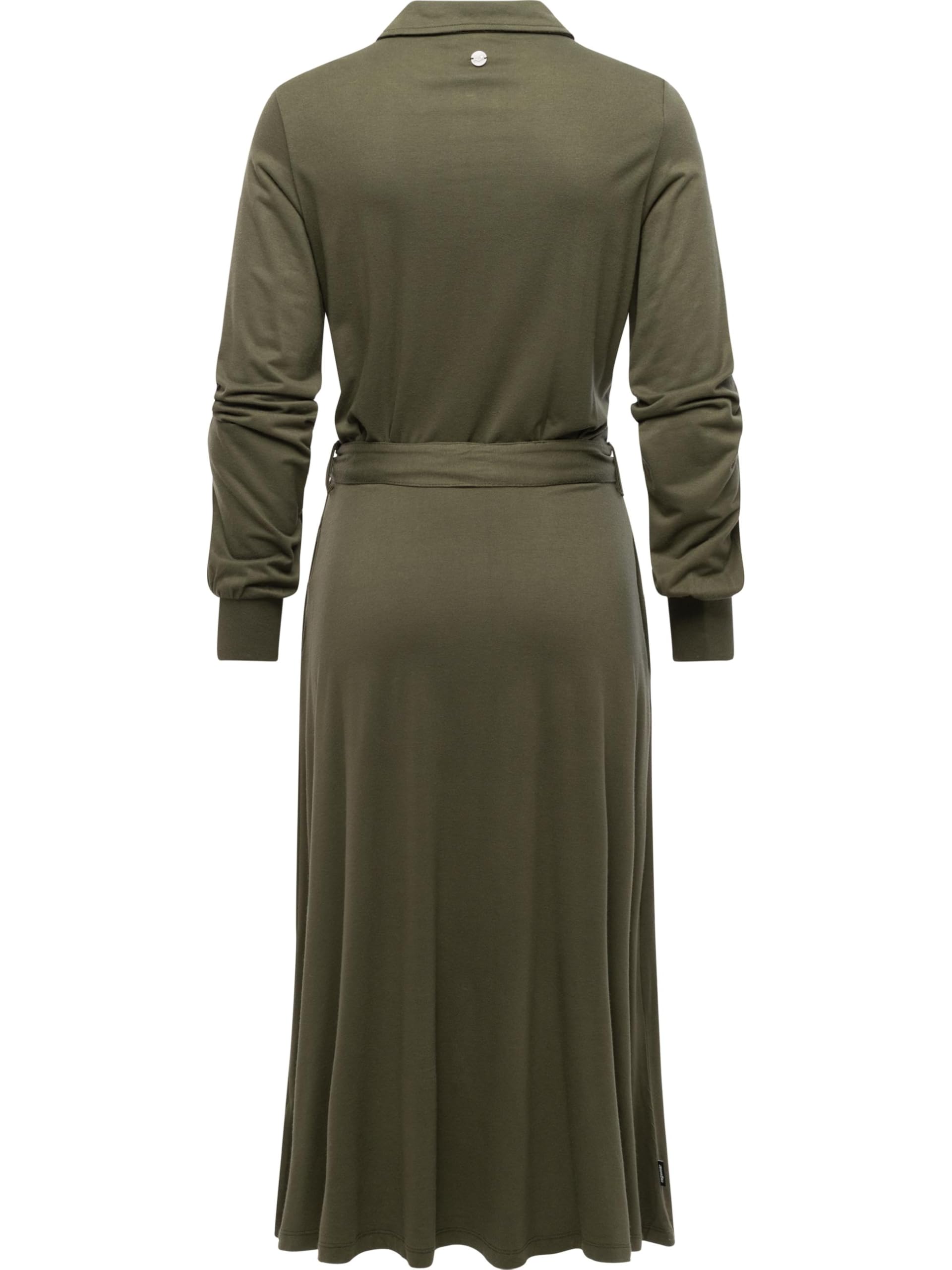 Ragwear Damska sukienka z długim rękawem sukienka midi elegancka sukienka z dżerseju z paskiem w talii Plantee XS-XXL