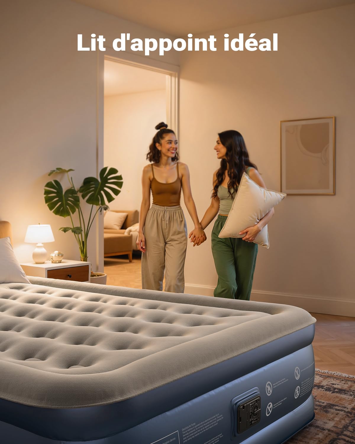 iDOO Matelas Gonflable 2 Personnes avec Pompe intégrée, Auto-gonflage/dégonflage en 3 Minutes, Lit Gonflable avec revêtement Confortable,Idéal en Camping 152 x 203 x 46 cm 295kg Max