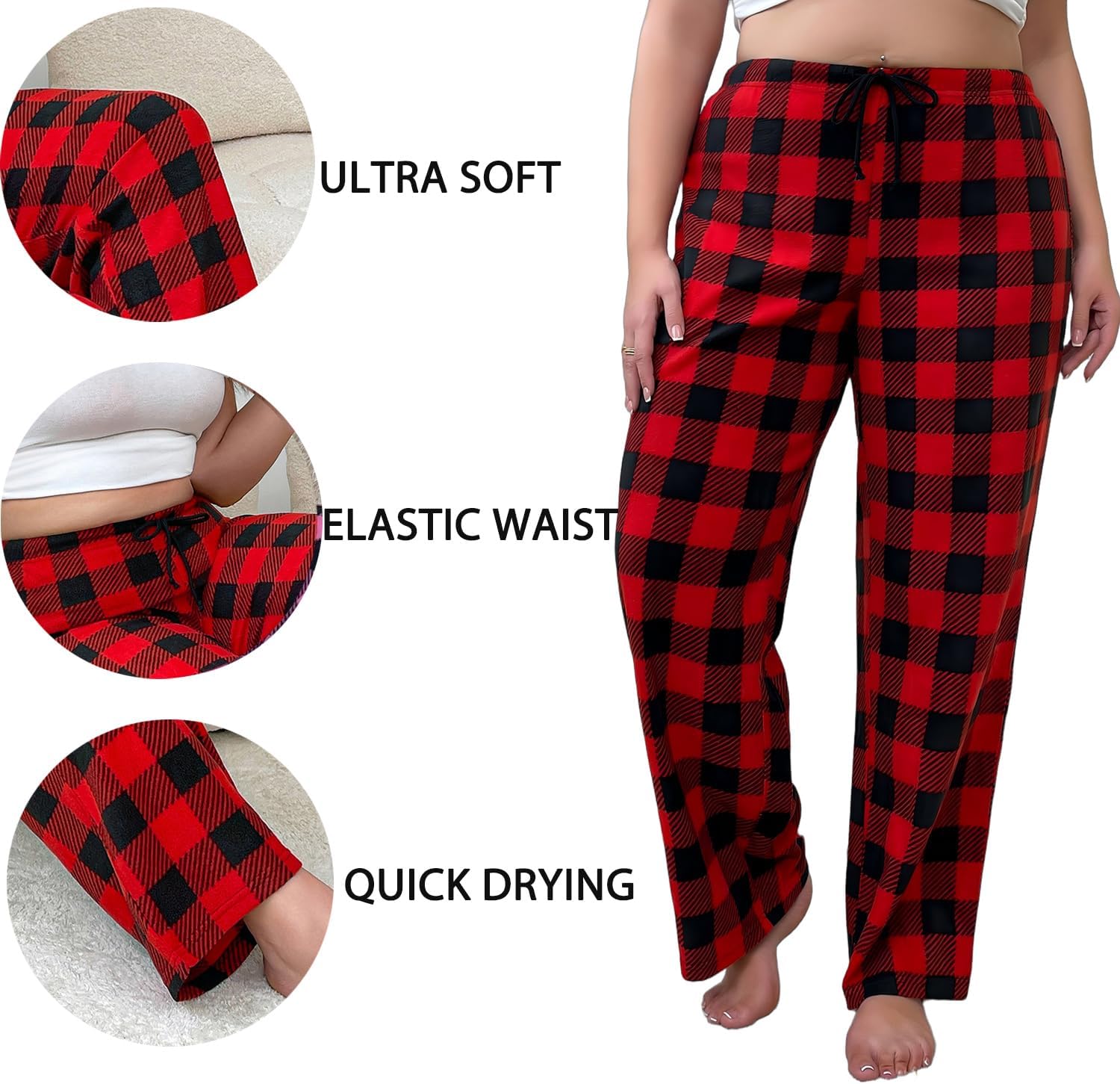 LANBAOSI Women's Pajama Pants Plus Size Soft Fleece Lounge Pants Sleepwear Bottoms for Women Drawstring PJ Pants Loungewear - Image 4