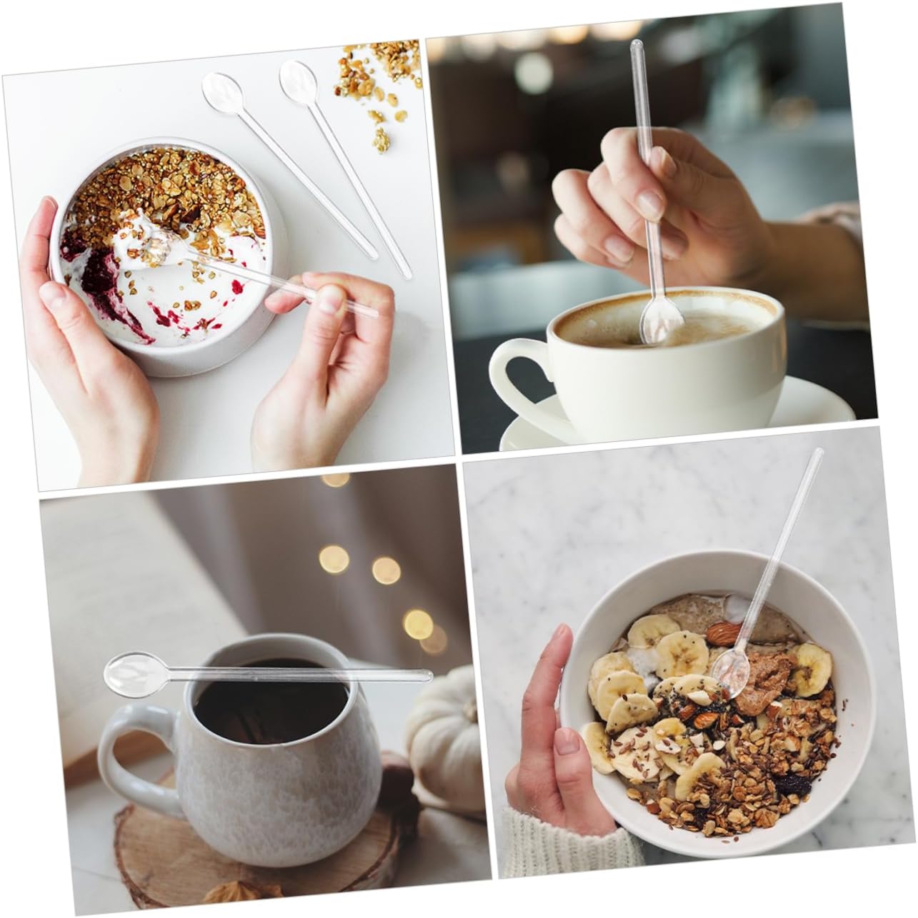 Luxshiny Heat Resistant Clear Glass Coffee Spoon with Rounded Head Long Handle Stirring Spoon for Milk Dessert Soup Stylish Kitchen Scoop for Versatile Use