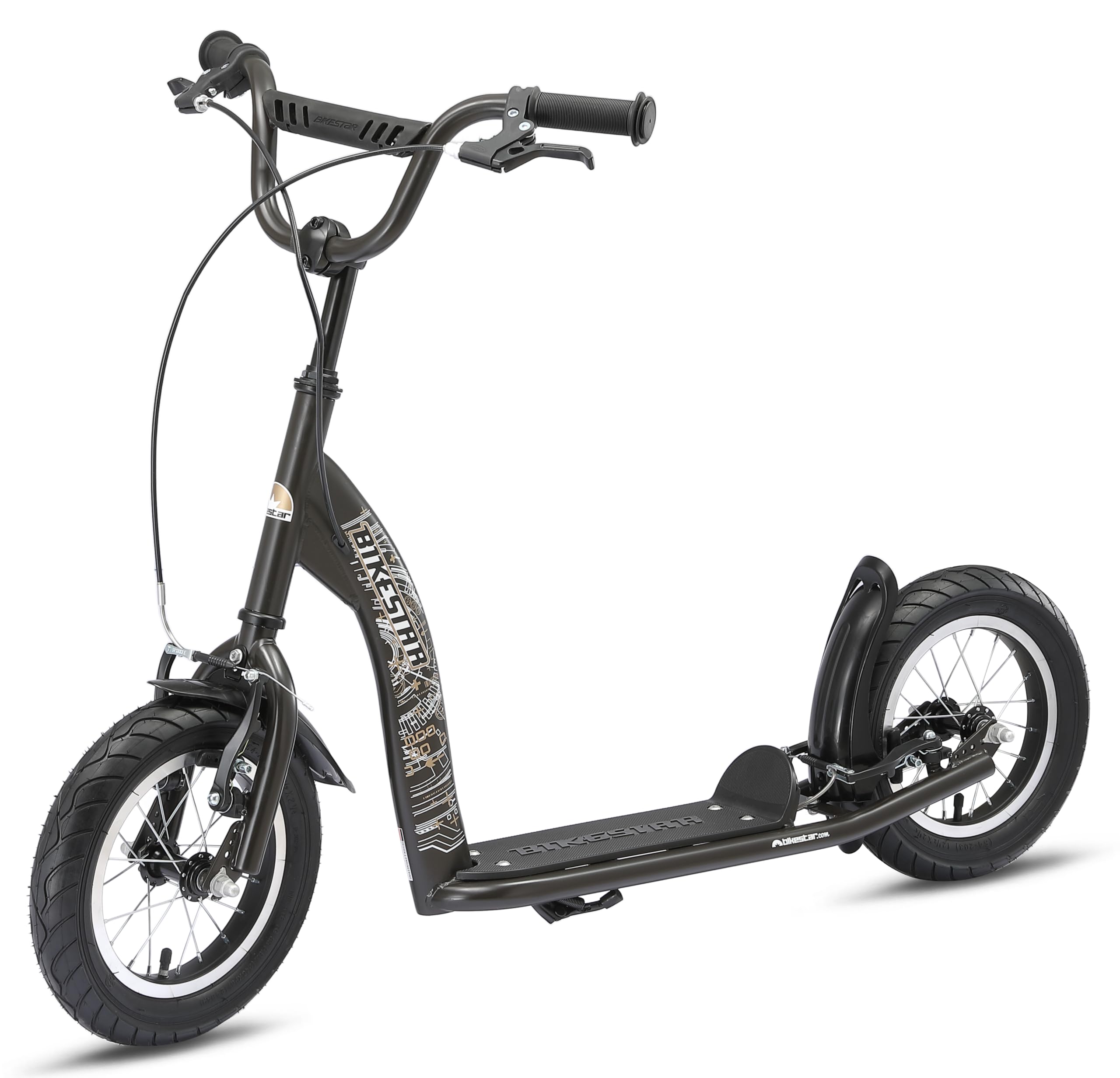 BIKESTAR Roller Kinderroller Tretroller Kickscooter mit Luftreifen für Jungen und Mädchen ab 6-7 Jahre ★ 12 Zoll Sport Kinder Scooter ★ Schwarz (matt)