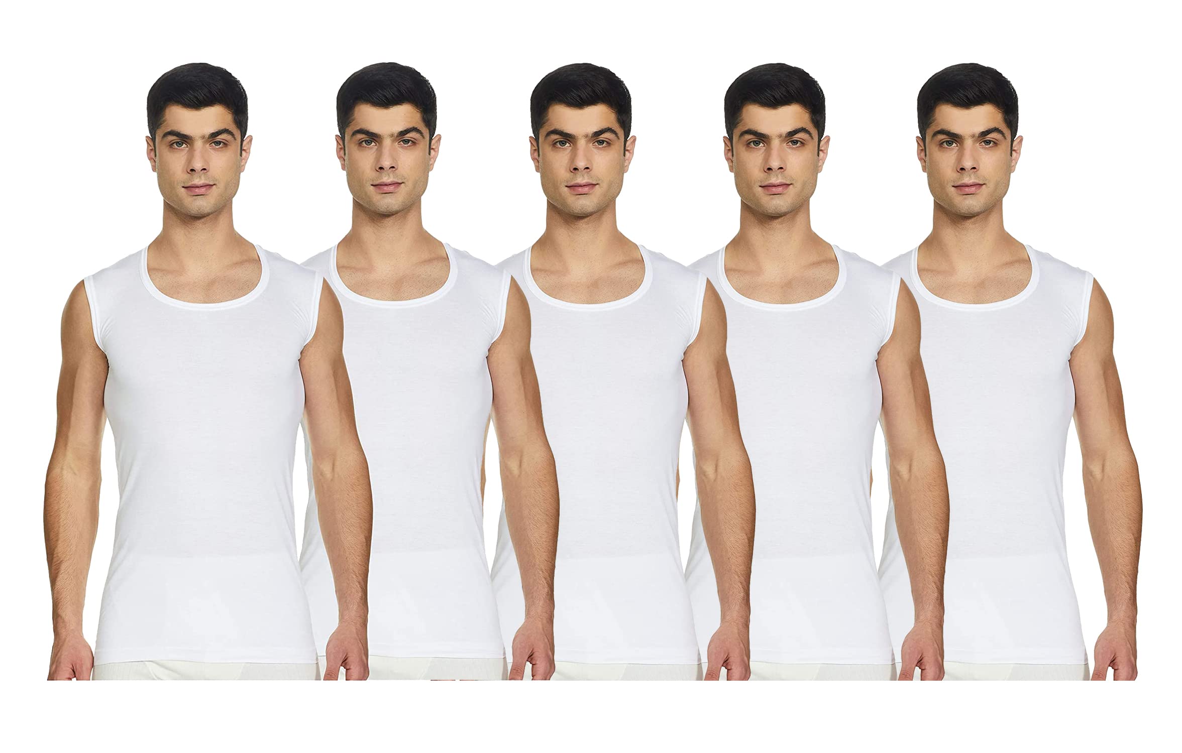 onch Men 100% Cotton White Broad Shoulder Vest Innerwear Pack of 5-picture-50