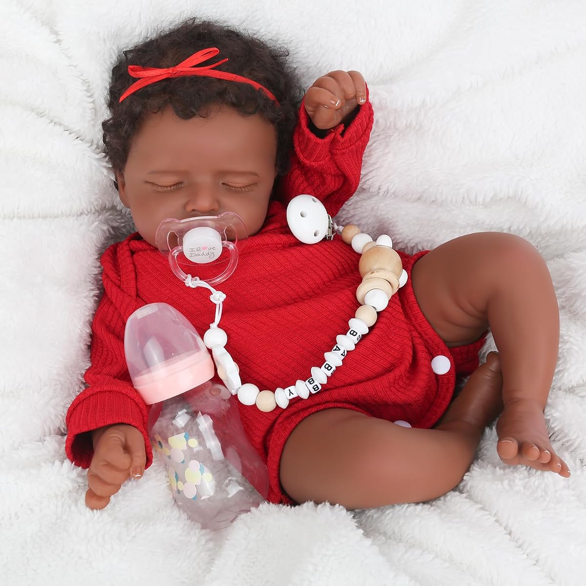 CHAREX Muñeca Reborn realista de 18 pulgadas, niña recién nacida afroamericana | Cabello enraizado a mano, muñeca negra durmiente realista, hecha a mano, sensación de la vida real, ponderada, regalo con accesorios para niños a partir de 3 años