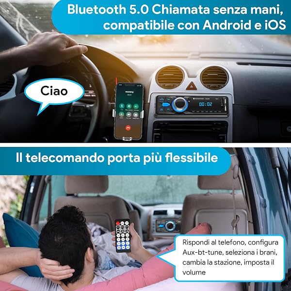 Autoradio Bluetooth,Chismos Stereo Auto 1 DIN Autoradio FM Radio Auto Lettore MP3 Supporta 2 USB/SD/Aux/Telecomando/Ricarica rapida, supporto iOS/Android (Non ha RDS/CD) - 2