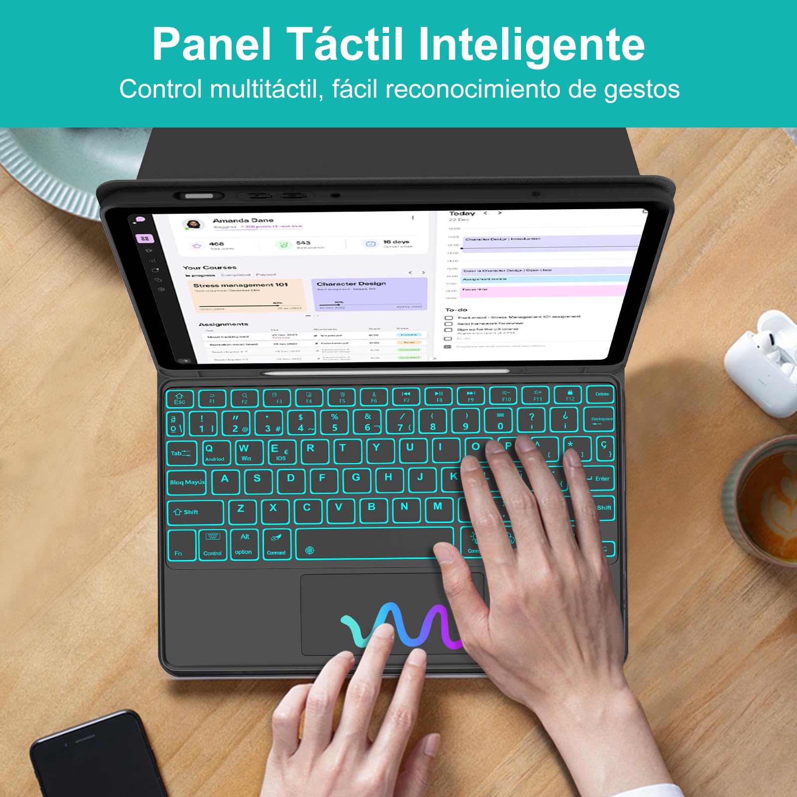 Teclado con Touchpad para Samsung Tab S10 FE 10.9" 2025/S9 FE 10.9" 2023 | Funda Galaxy Tab S10 FE con Español Ñ Bluetooth Teclado Retroiluminado con Trackpad para Tablet Samsung S10 FE/S9 FE, Negro