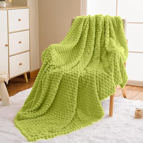Miniatura 2 de Vessia - Manta de franela de forro polar (50x70 pulgadas), manta verde con textura 3D jacquard, suave y cálida para sofá, cama, silla, 300 GSM,