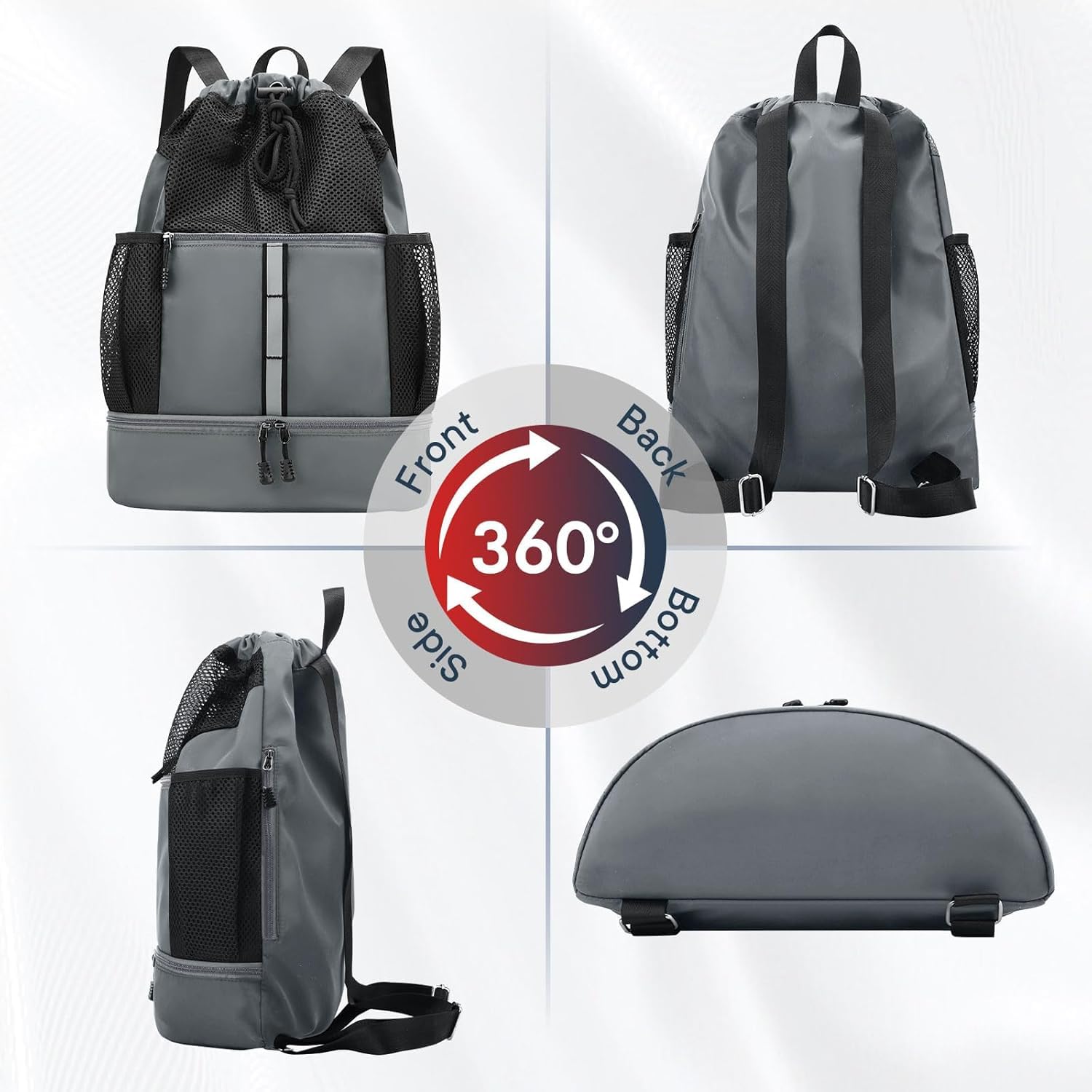 Borsa da palestra con coulisse, per uomo e donna, zaino sportivo in rete, con scomparto bagnato e scomparto per scarpe, borsa leggera da spiaggia e nuoto