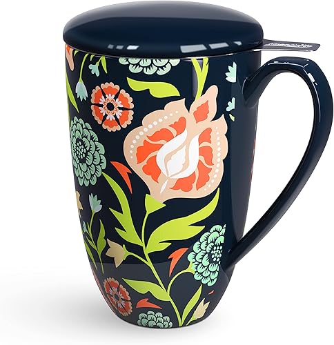 Taza de té con infusor y tapa Taza de té con tapa Teaware con filtro de gran capacidad 16 onzas, azul marino