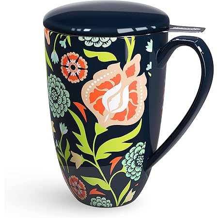 immaculife Tea Cup with Infuser and Lid Tea Mug with Lid Teaware with Filter Large Capacity 16OZ, Navy blue