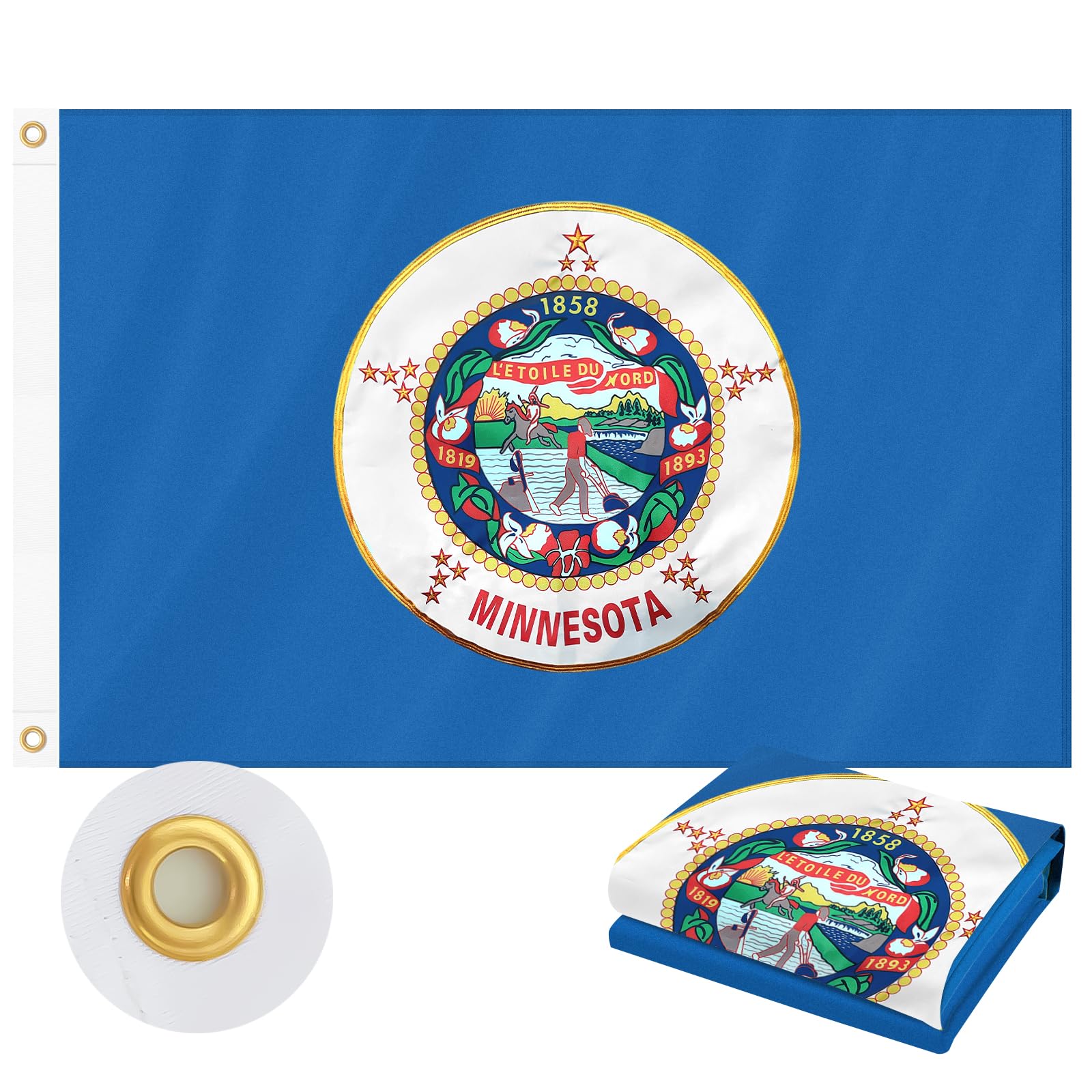Minnesota Flag 3x5 FT Outdoor, MN Flag Embroidered Seal Heavy Duty Outside