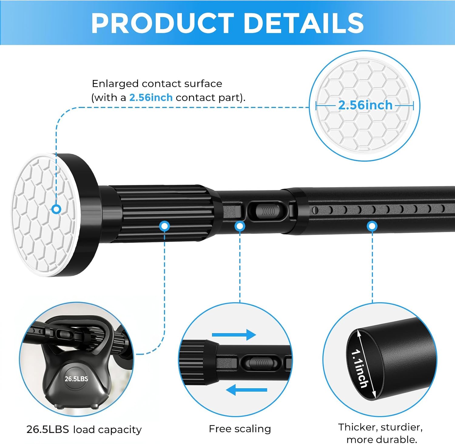 Heavy Duty Tension Curtain Rod 20-65 Inch, No Drill Spring Telescopic Pole