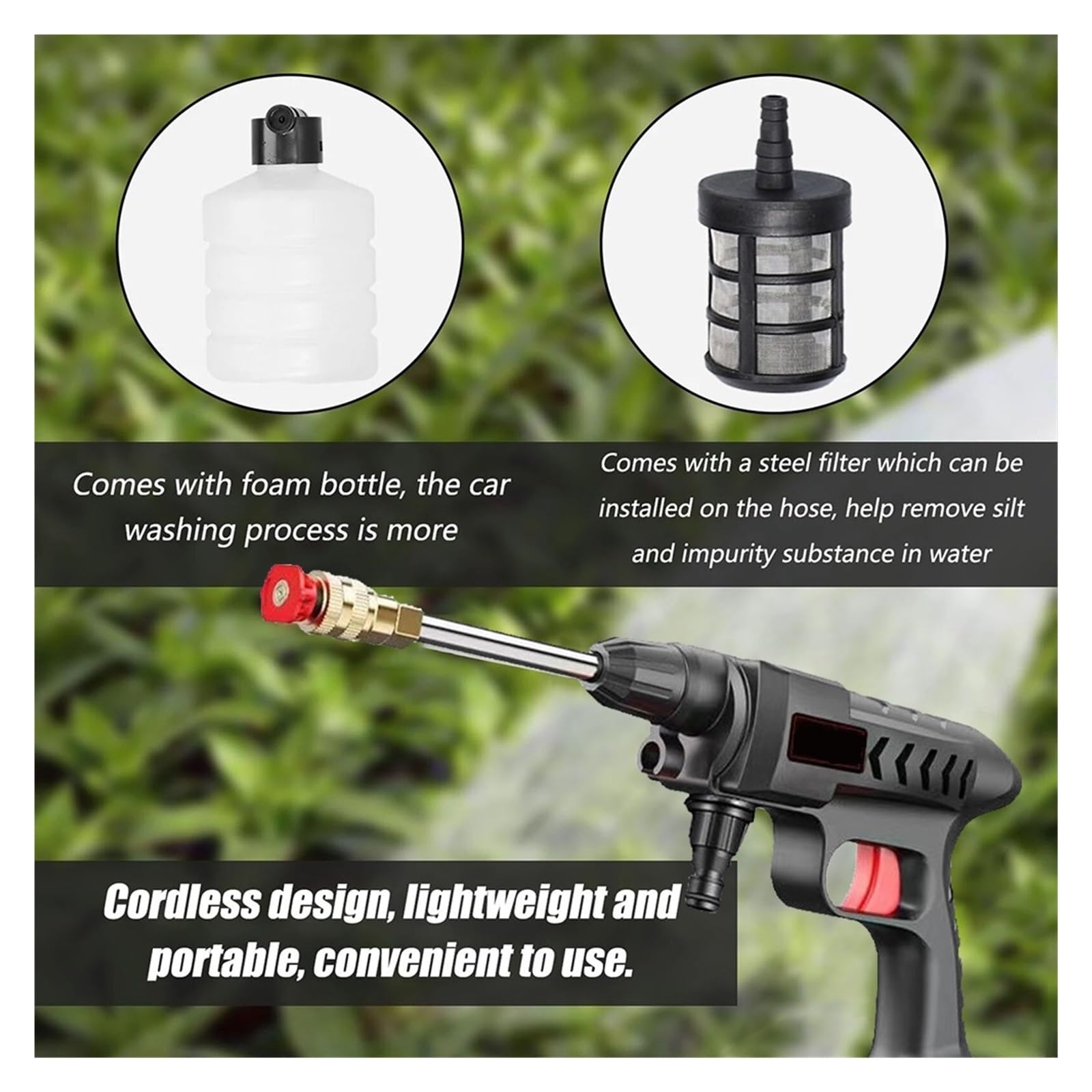 60BAR 30000mAh Idropulitrice for Auto Ad Alta Pressione Senza Fili Autoadescante Sostenere Il Lavaggio 300W Pistola Acqua for con Batteria agli Ioni di Litio Pulizia Efficiente