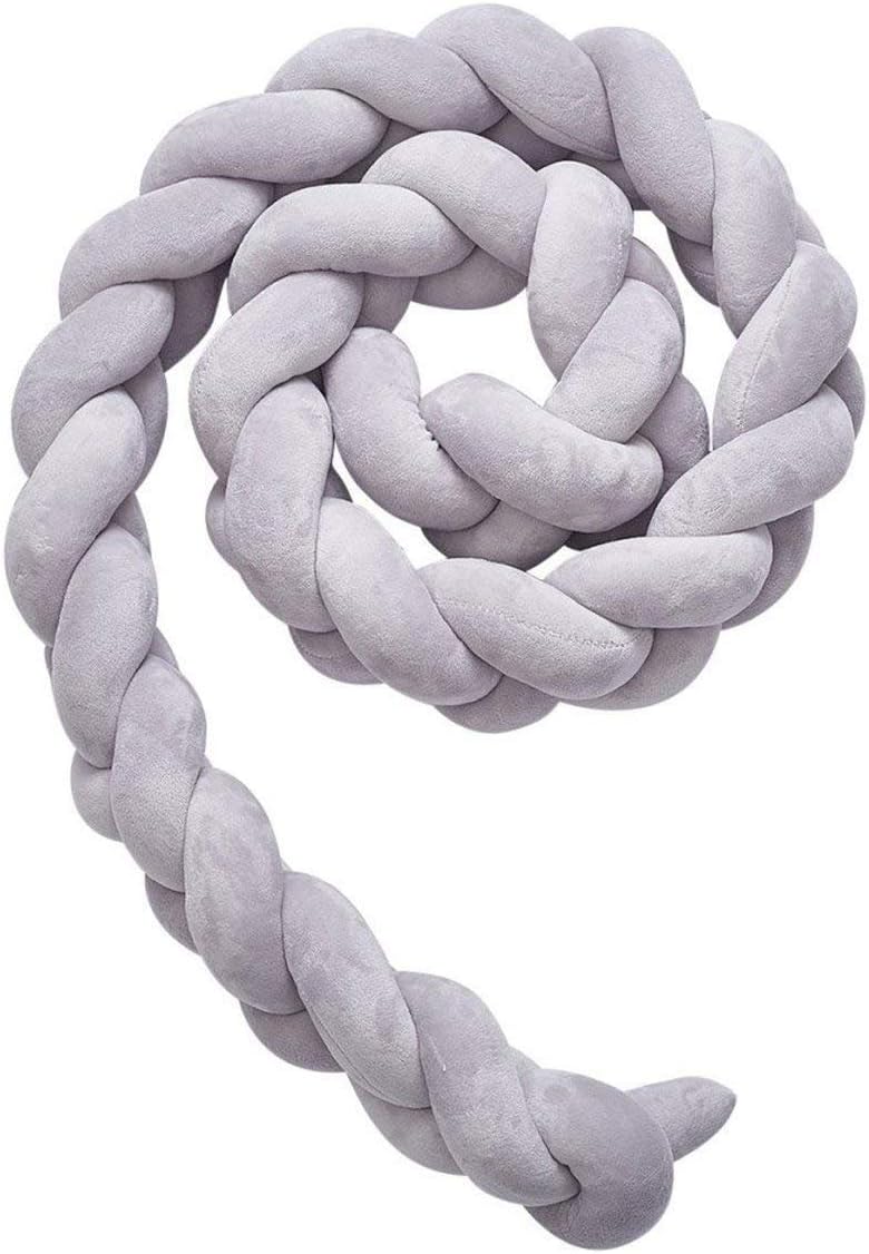 Wanguo Braided Bed Bumper, Crib Bed Cushion Snake Cushion Braided Bumper Velvet Protection Baby Safety, 78.7 Inch (Color : Grey)
