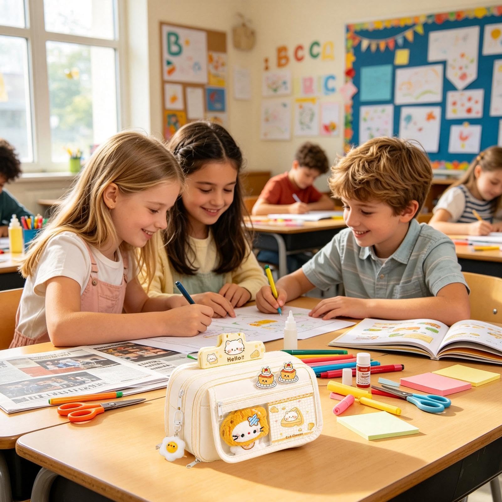 Astuccio Portamatite Con Organizer Portapenne e Cancelleria Design Gatto | Materiale Scolastico Estetico Per Scuola Università Arte Disegno Colorare Aula Schizzo Viaggio Scrivania