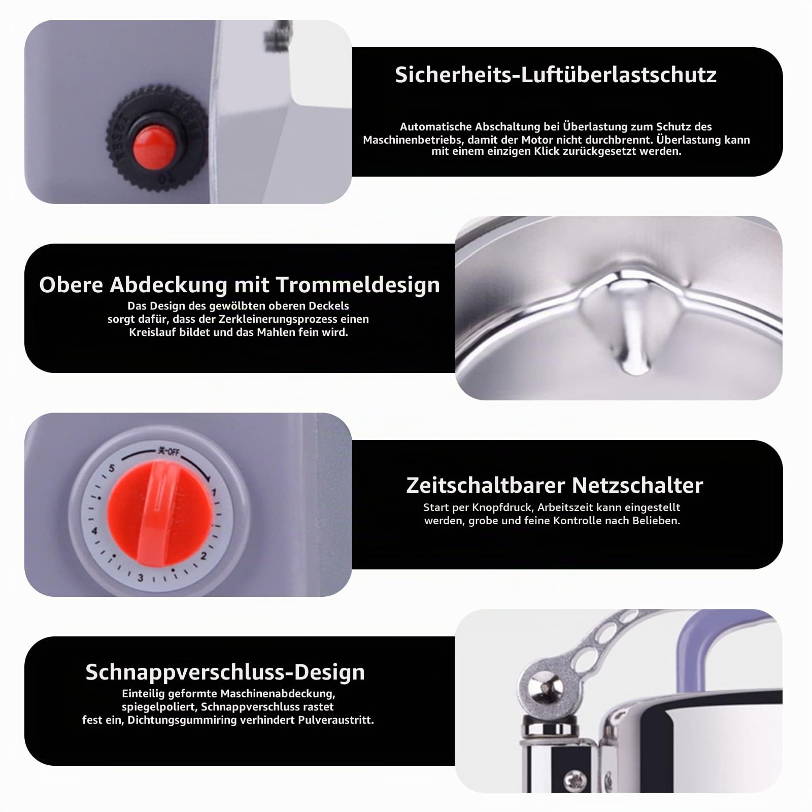 800g Elektrische Getreidemühle,2400W Schrotmühle Getrocknete, Rostfreier Stahl Maschinenmühle mit Überlastschutz & Open-Cover-Stop für Kräuter/Getreide/Gewürze
