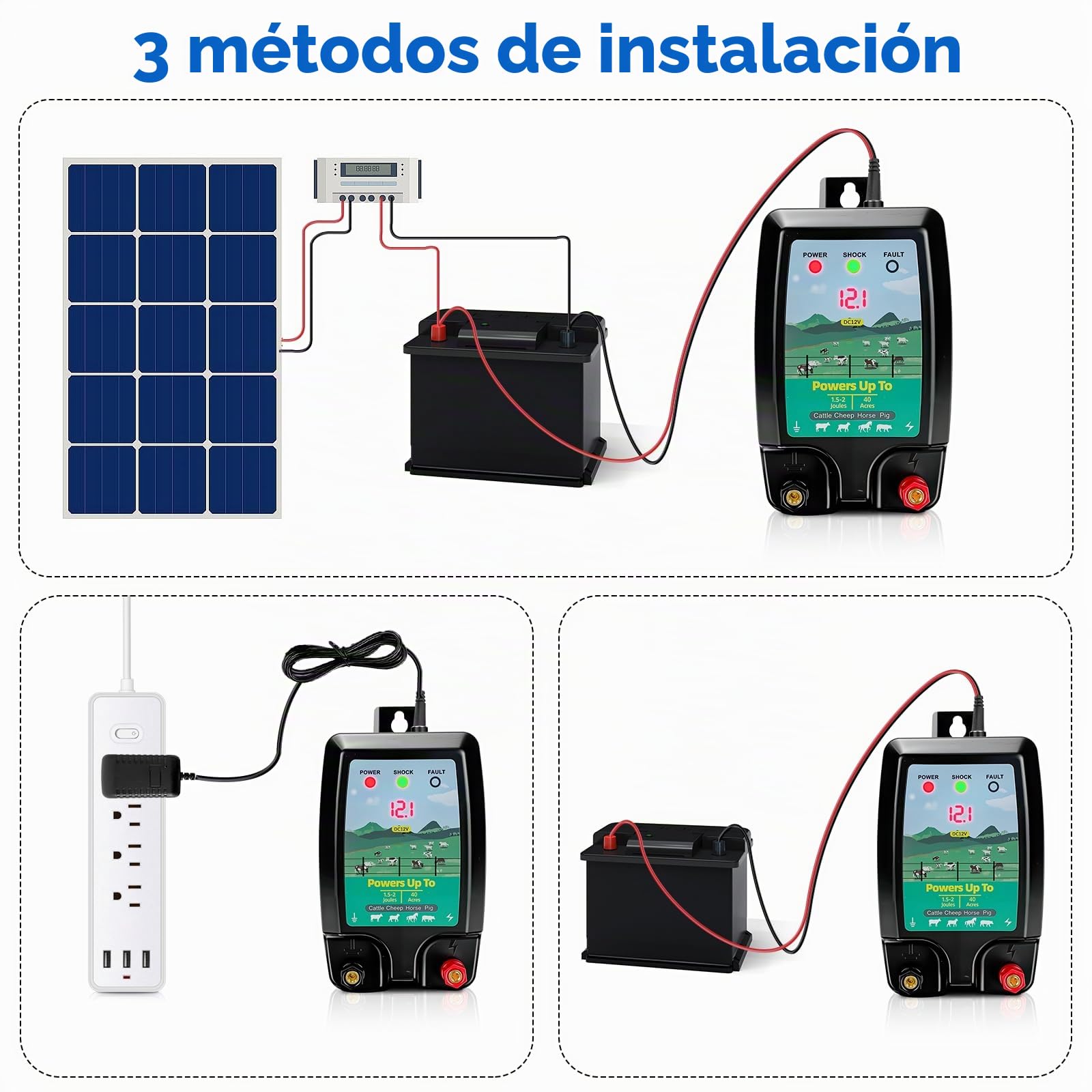 10KM Pastor Eléctrico, 12V Cerca Eléctrica Controlador | Con pantalla LED para Animales Ovejas, Caballos, Ganado, Aves, Pastor