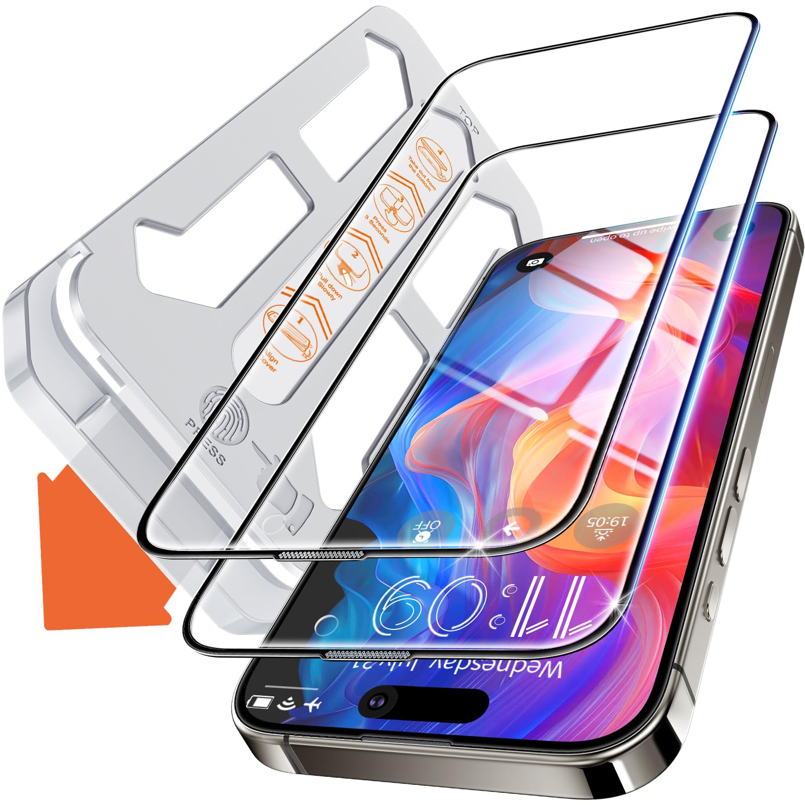 Tentoki Protector Pantalla para iPhone 15 Pro Max, HD Claro | 2 Piezas Cristal Templado de Dureza 9H,Alineación Automática Una Instalación Rápida,Anti-Arañazos,Sin Burbujas,6,7 Pulgadas Global Recycled Standard Global Recycled Standard Global Recycled Standard