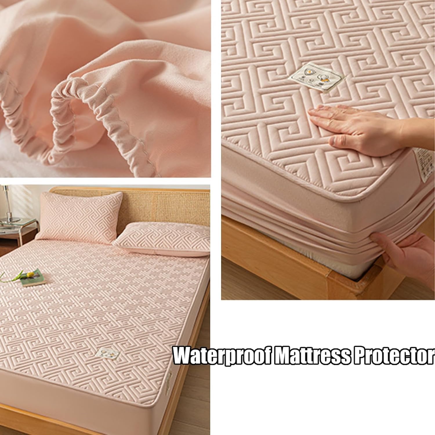 Protector de colchón Acolchado Impermeable tamaño Queen, Protector de colchón elástico Ajustable con Bolsillo Profundo de hasta 28 cm, Lavable a máquina (Blanco, 90 x 190 cm).