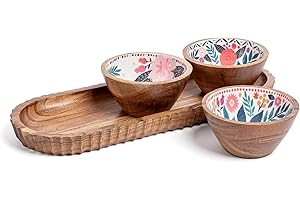 over&back 4pc 6" Wooden Acacia Dip Bowl Set