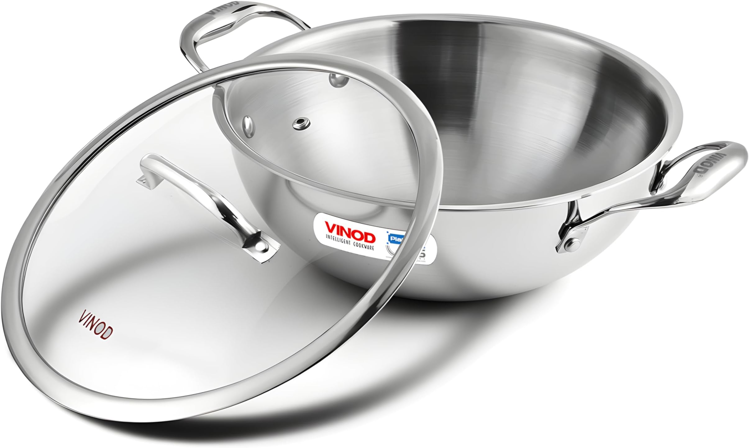 Platinum Triply Stainless Steel Extra Deep Kadai with Glass Lid - 4.8 L, 28 cm | 2.5mm Base, Even Heating, Less Oil Healthy Cooking, Heavy Bottom Induction Cookware Kadhai for Cooking & Frying