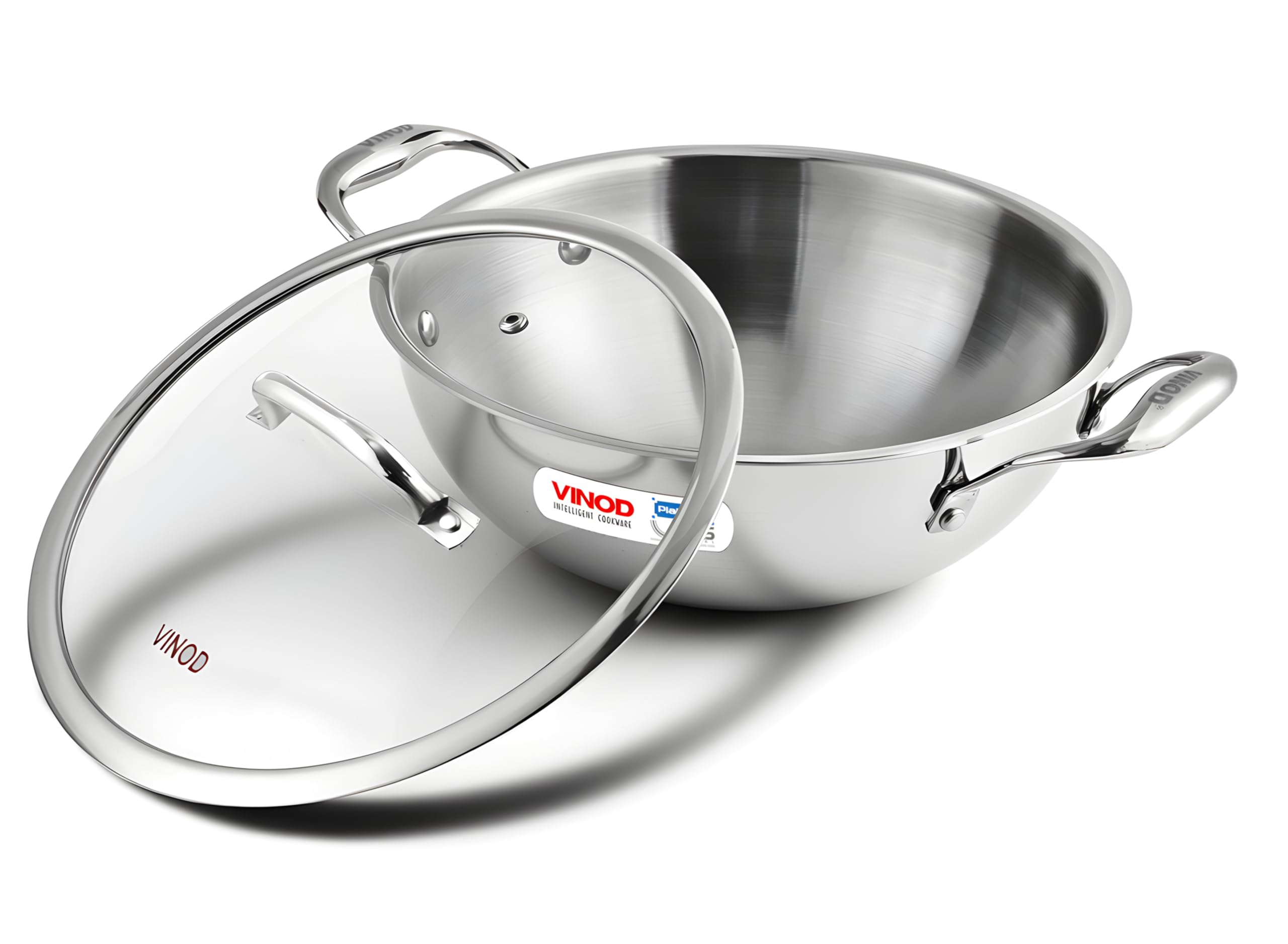 Platinum Triply Stainless Steel Extra Deep Kadai with Glass Lid - 4.8 L, 28 cm | 2.5mm Base, Even Heating, Less Oil Healthy Cooking, Heavy Bottom Induction Cookware Kadhai for Cooking & Frying