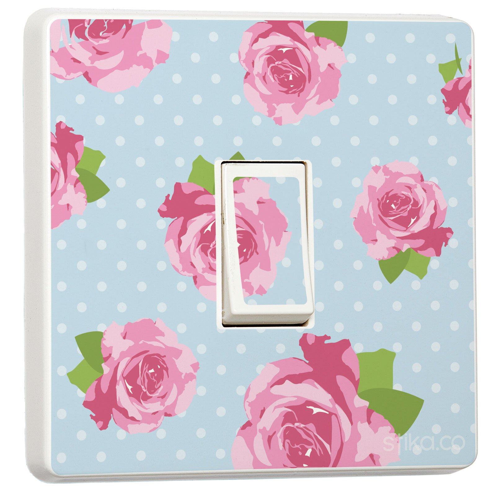 stika.co Pack of 2 Blue Shabby Chic Pink Roses Light Switch Stickers, Self-Adhesive Vinyl Light Switch Cover, Floral Home Decor, Single Switch, Peel and Stick