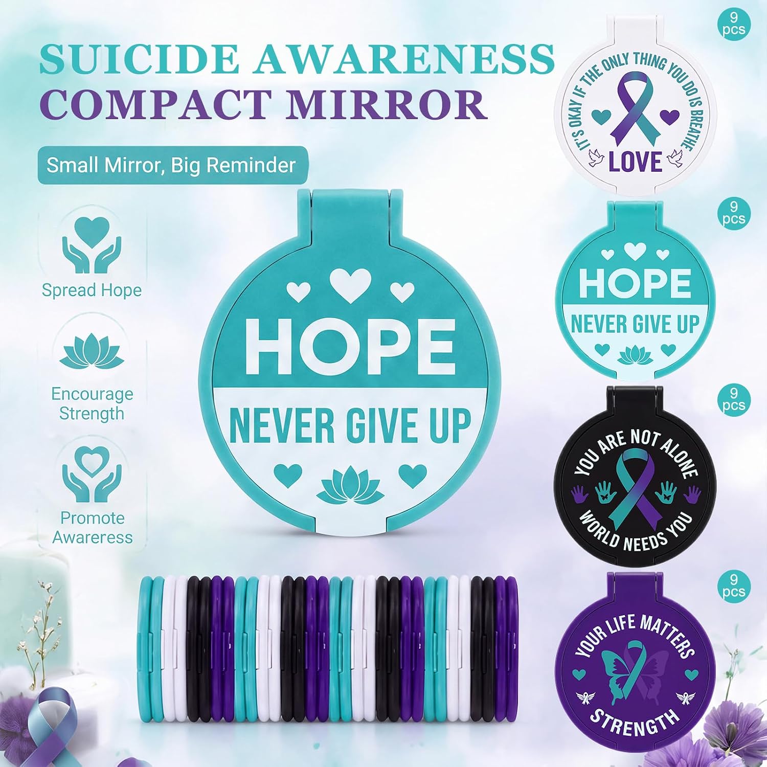 Pinkunn 36 Pcs Suicide Prevention Awareness Mirrors Gifts Bulk for Women