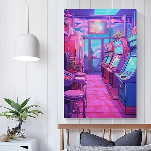 Miniatura 5 de josnmre Póster estético de los años 80 con diseño de anime Retrowave Neon Synthwave de los años 80, lienzo decorativo para colgar en la pared,