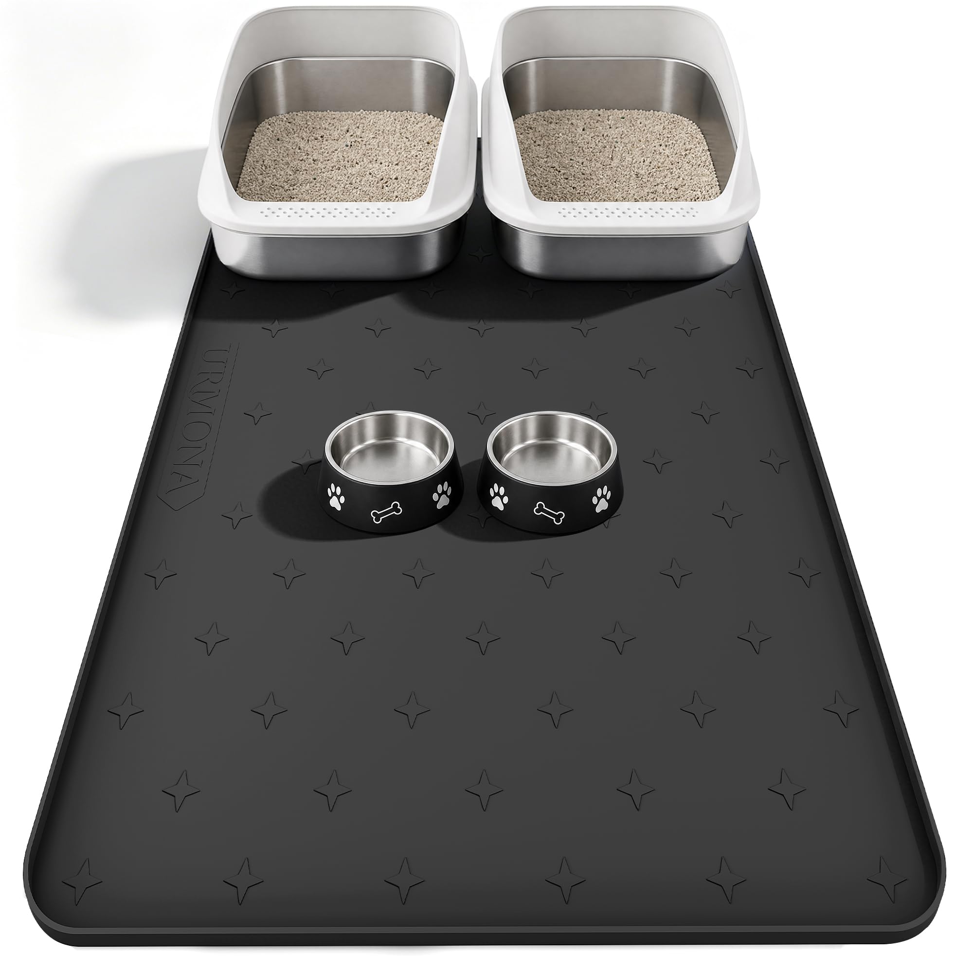URMONA Silikon-Napfunterlage für Hunde und Katzen, Schwarz, 127L x 76B cm