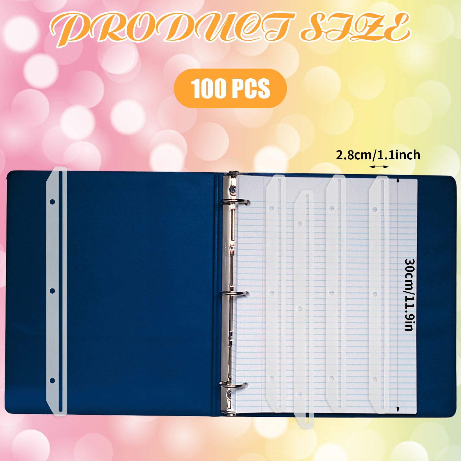 craftshou 100 Pcs 3 Hole Punched Magazine Holders for Binders 11.8In Plastic Magazine Organizer 3 Ring Binder Insert Strips Clear Magazine Collector for File Book Craft Paper